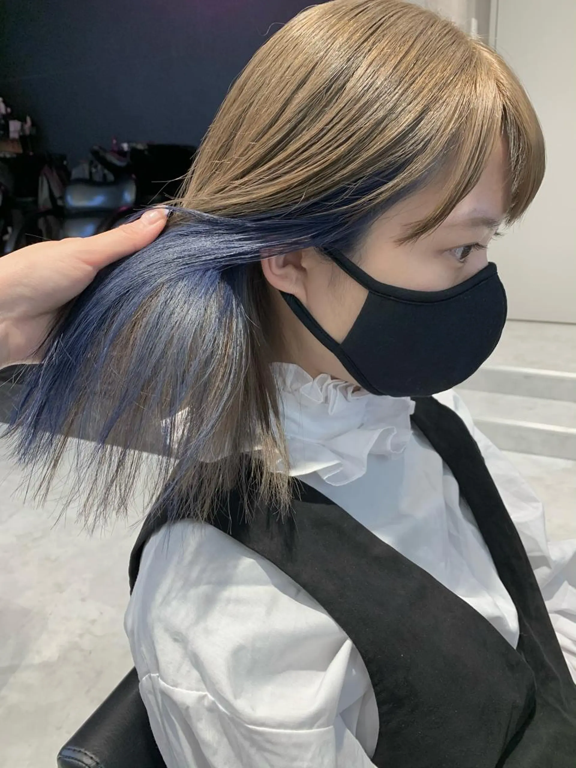 ミディアム カラー ブリーチ ネイビーカラー ヘアカラー 艶ハイトーン/ヘア アレンジAYAKAのヘアスタイル