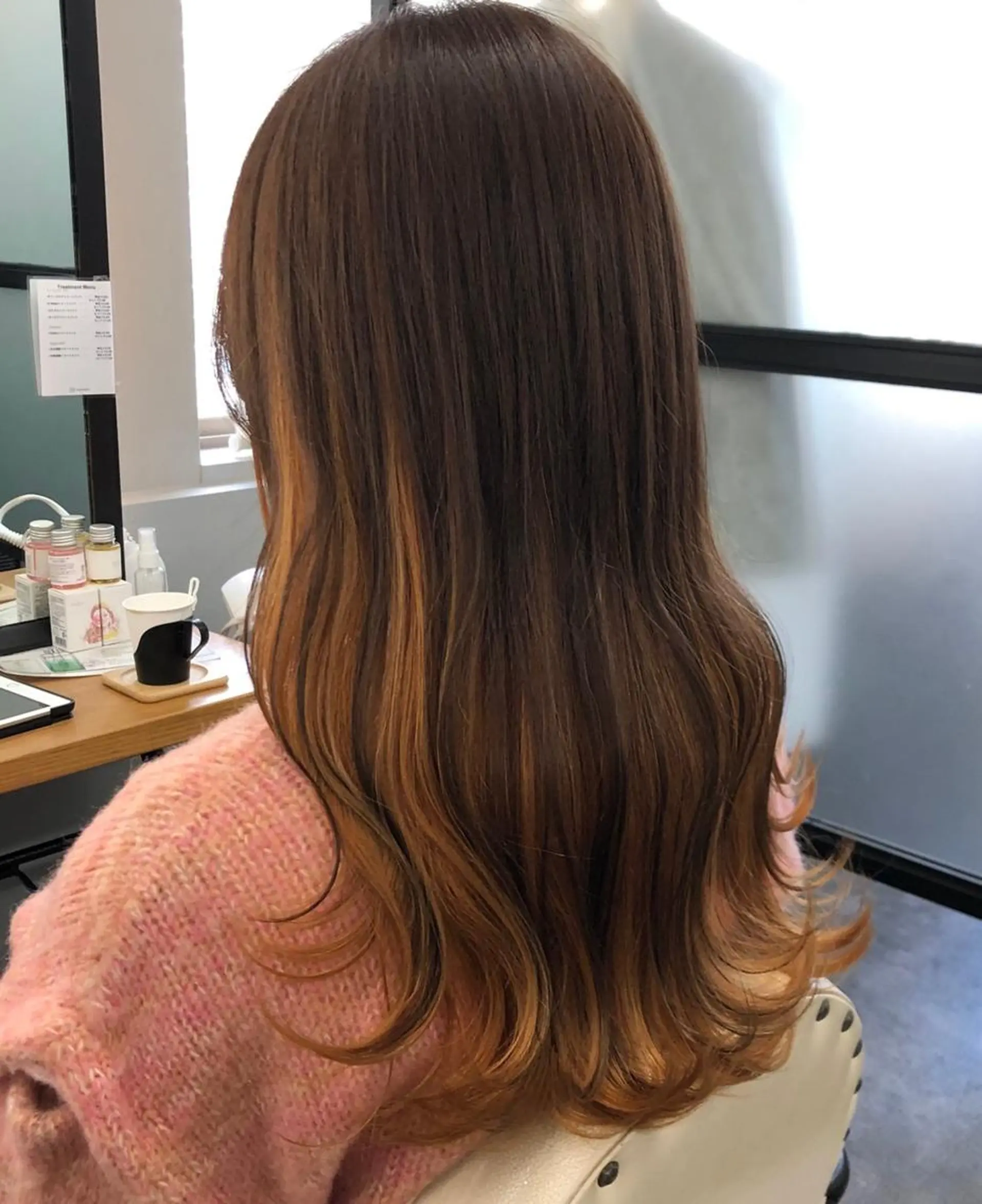 ロング カラー アディクシーカラー アッシュ バレイヤージュ ミストバング ブリーチ カット ヘアカラー N° aria 三軒茶屋のヘアスタイル