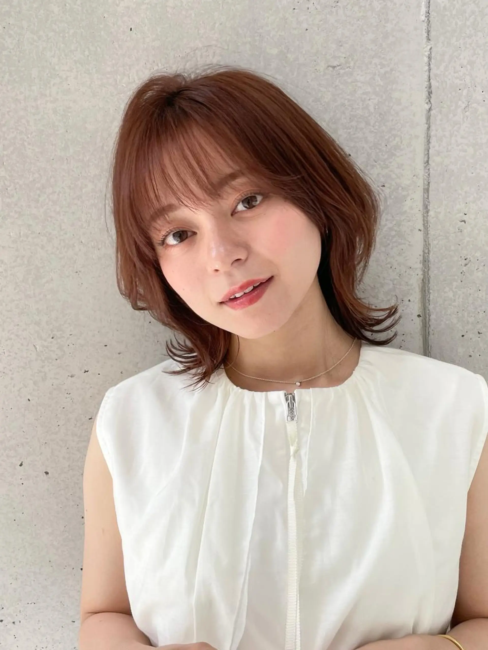 ミディアム ボブ くびれヘア レイヤーカット シースルーバング fifth天神/末廣 和也のヘアスタイル