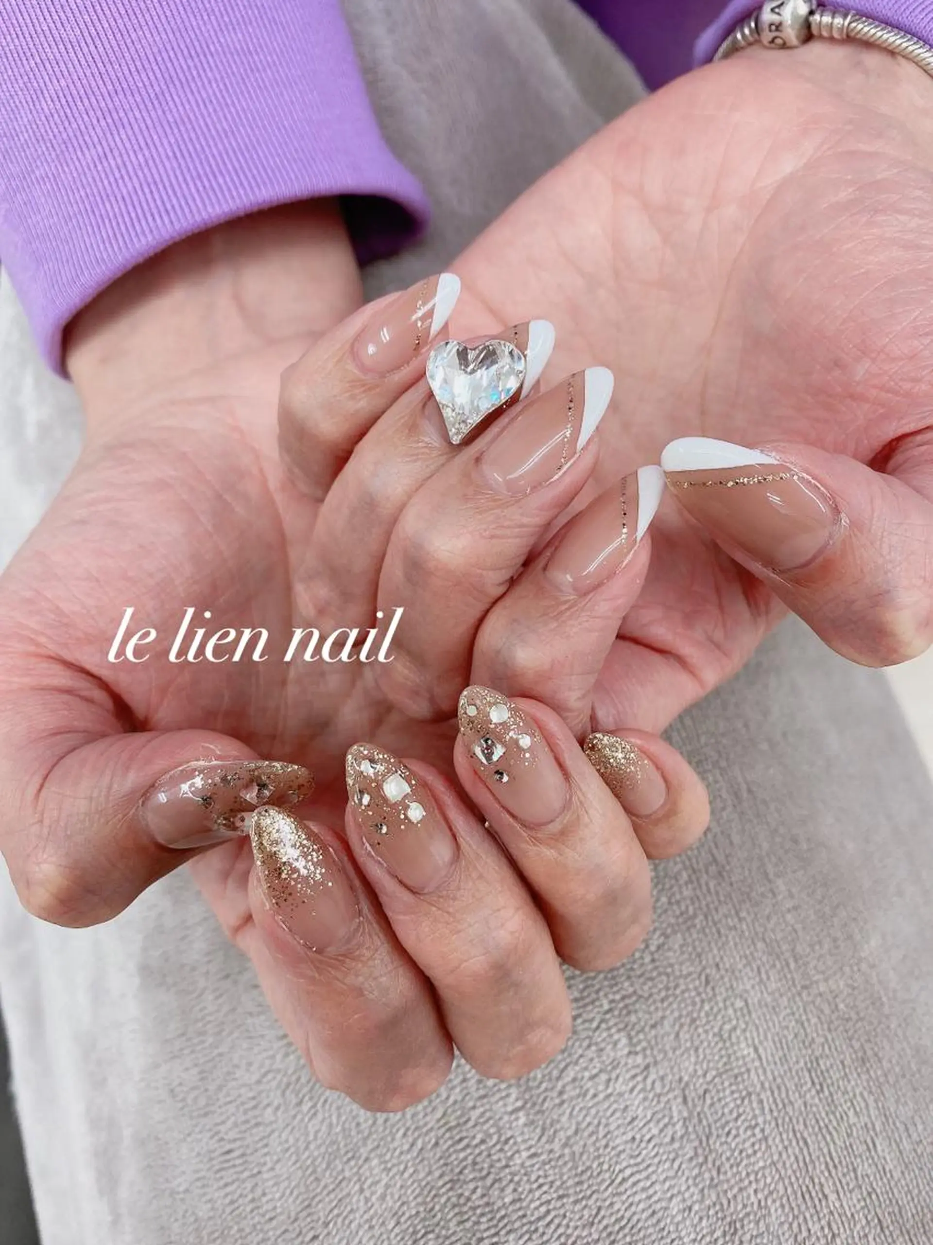 ネイル アートネイル フレンチネイル ハート 持ち込み le lien nailのネイルデザイン