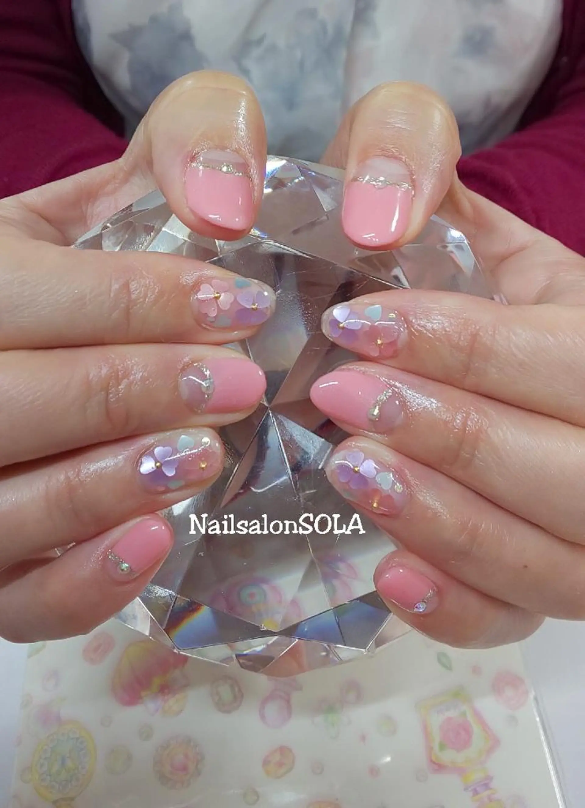 ネイル フレンチネイル ハート オフィスネイル ピンク 逆フレンチ ハンドネイル 田代 夏子のネイルデザイン