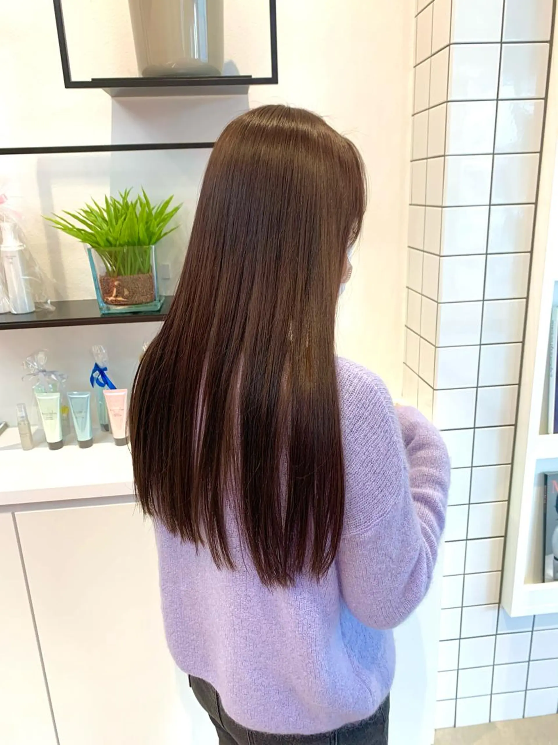 ロング カラー パーマ ヘアアレンジ ブラウンカラー みなもと ちはるのヘアスタイル