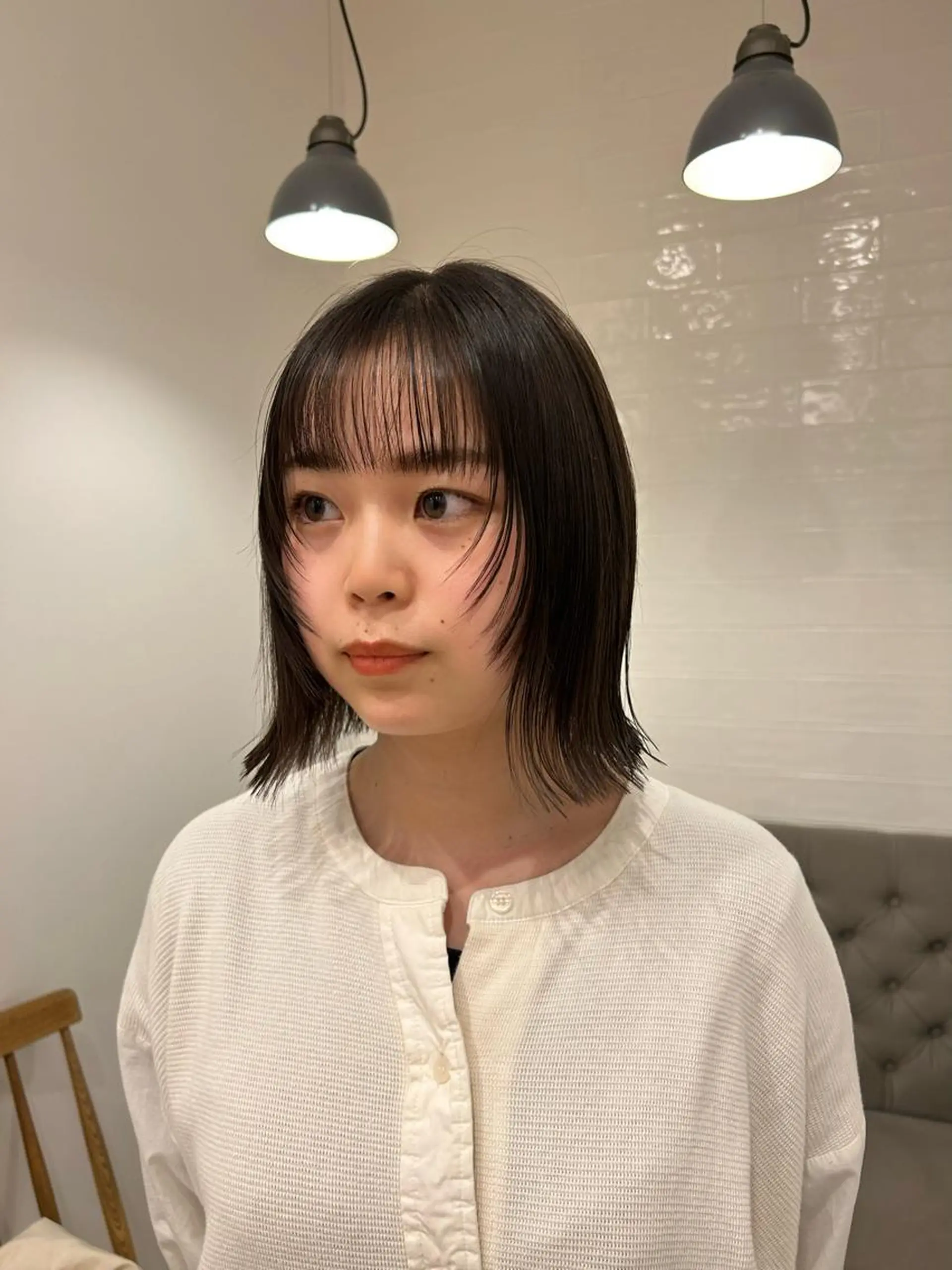 ミディアム ボブ 顔まわりレイヤー レイヤーカット レイヤーカット/長岡 グレージュ/マユ🎀のヘアスタイル