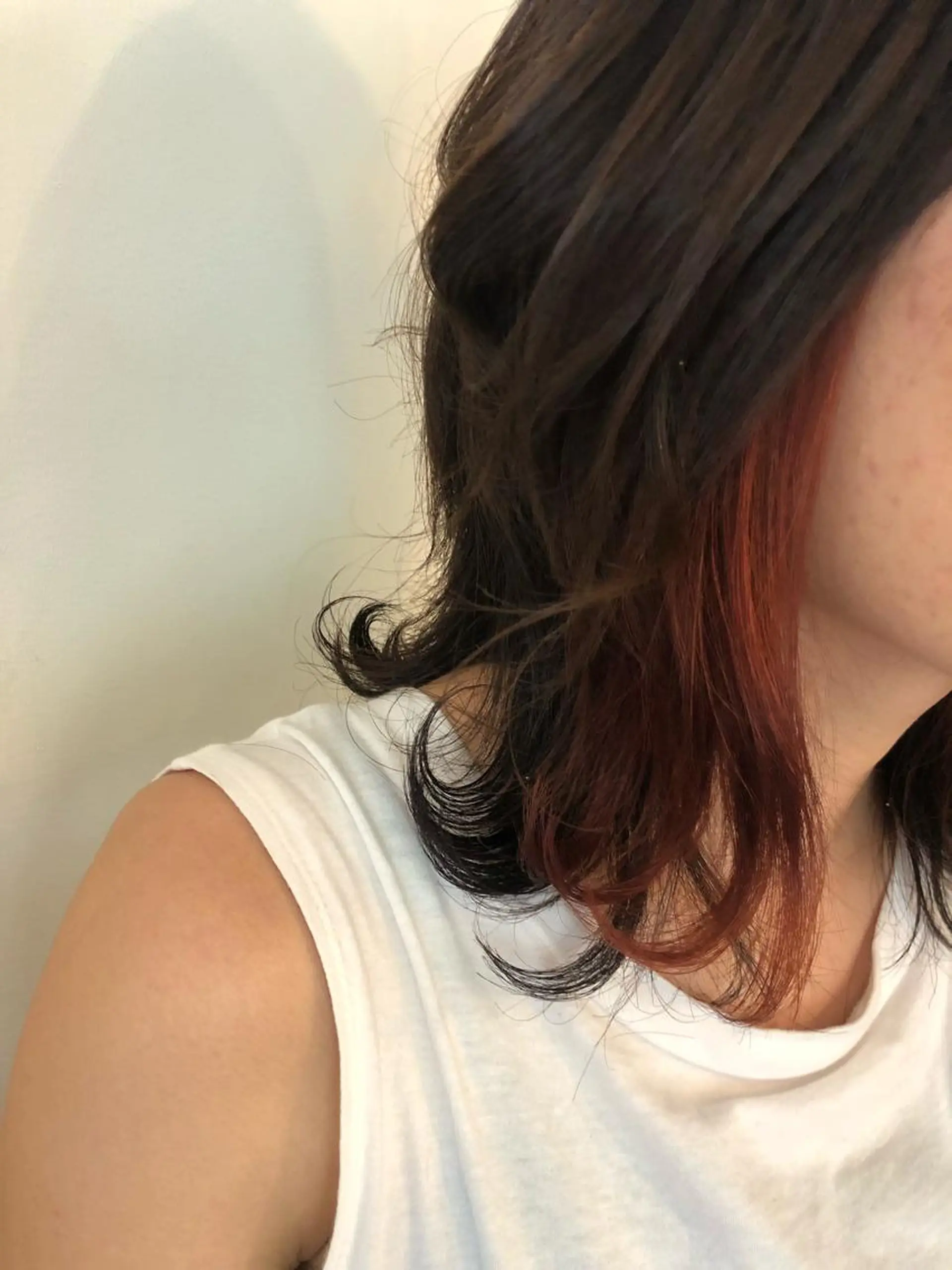 ミディアム カラー インナーカラー オレンジ 玉邑 美菜のヘアスタイル