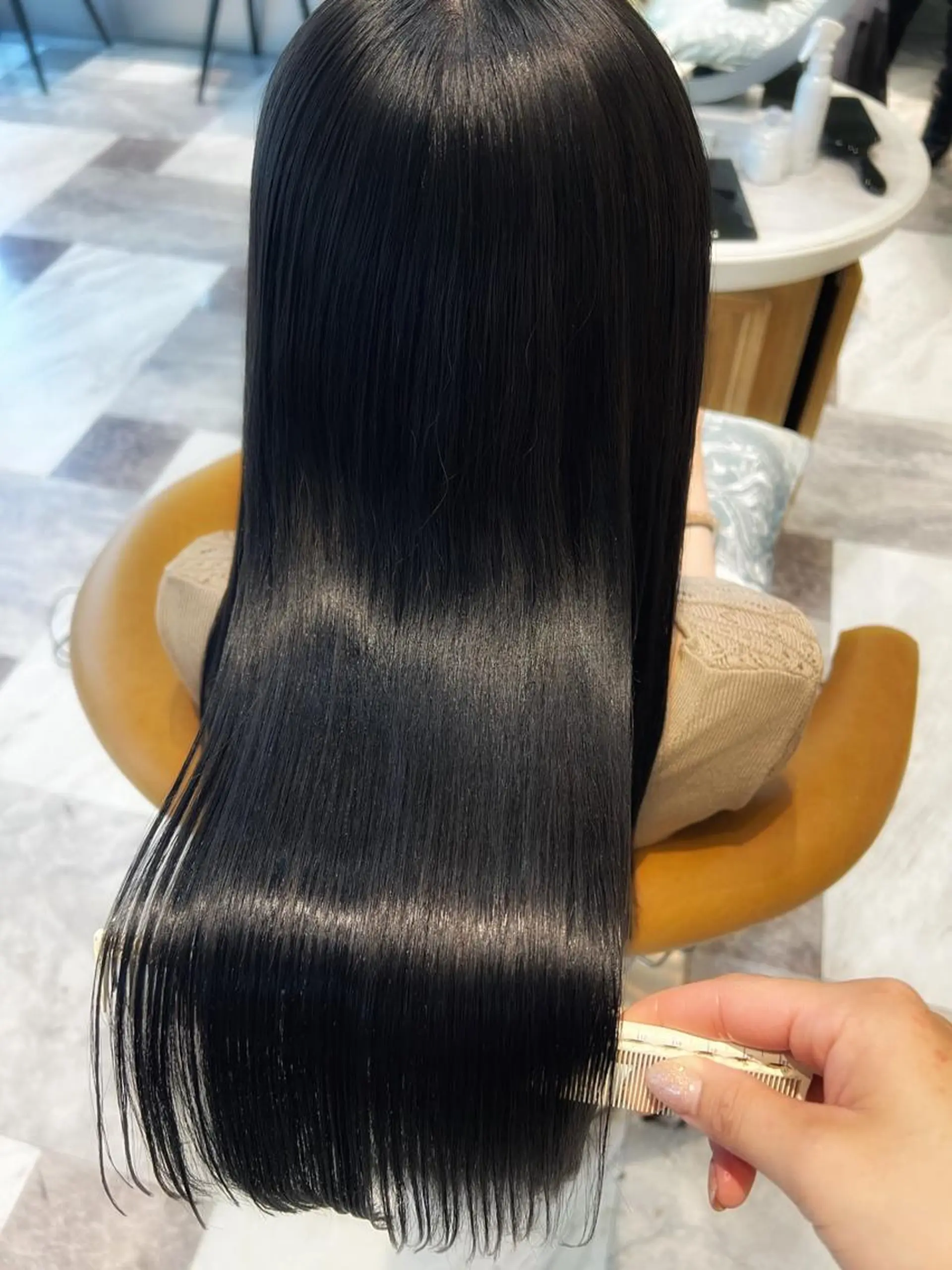 ロング ボブ ハイライト 髪質改善 韓国風ヘア 小顔カット ヘアカラー トリートメント 透明感カラー/カット 髪質改善/森栄範のヘアスタイル