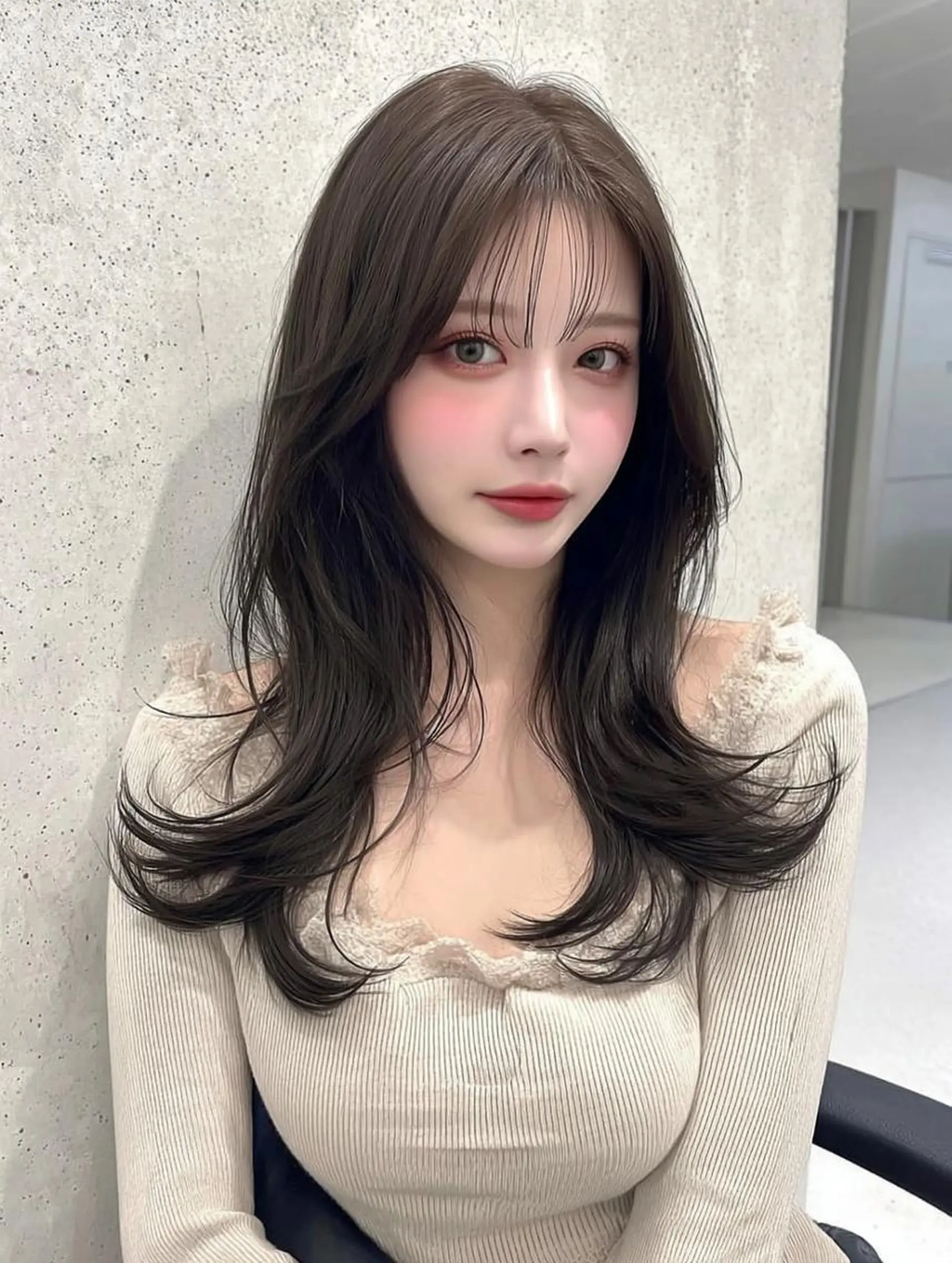 ロング ボブ 顔まわりレイヤー 髪質改善 韓国風ヘア レイヤーカット カット ヘアカラー 🫧 ちなつ🫧のヘアスタイル