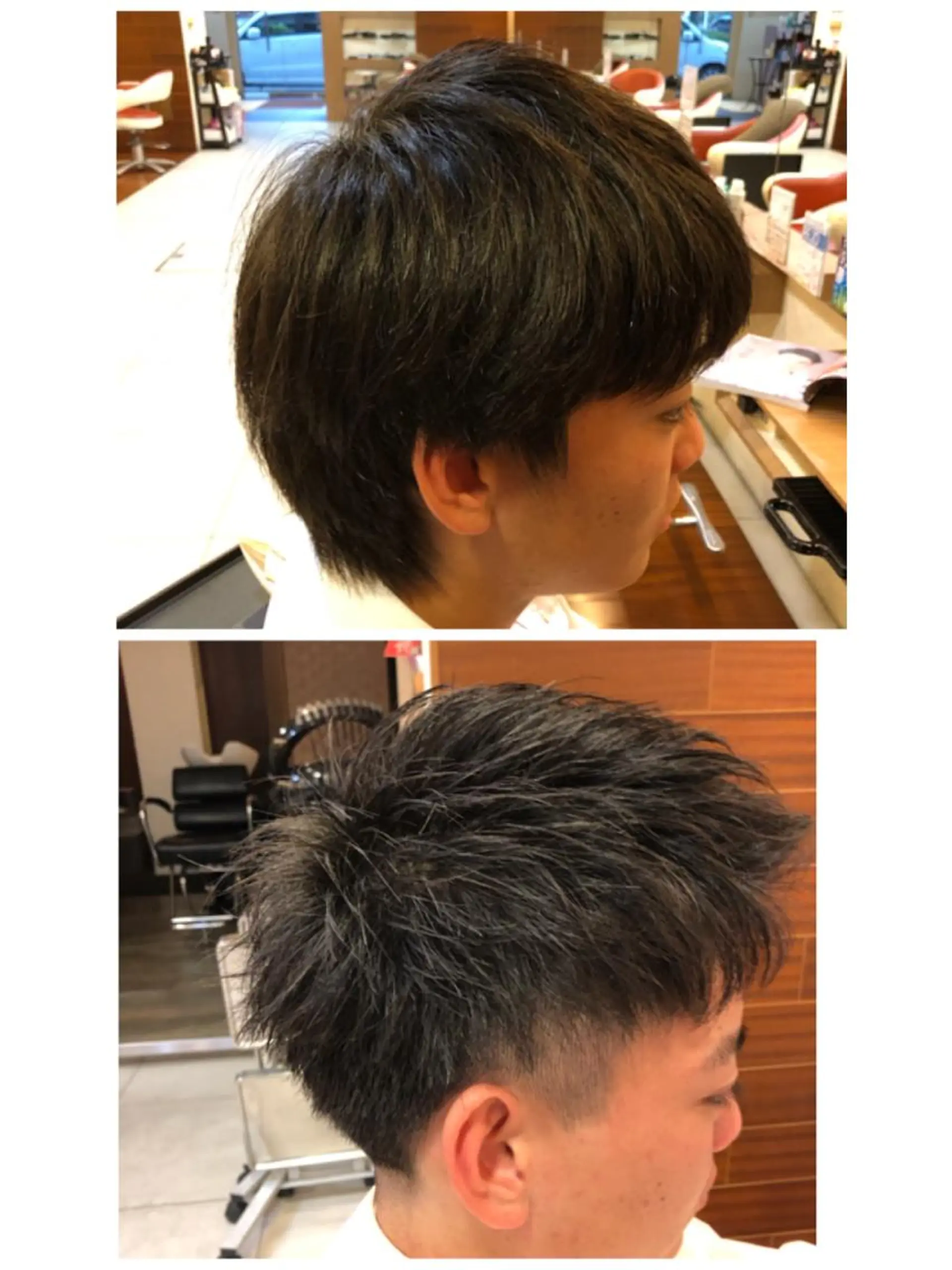 ショート メンズ アップバング 刈り上げ カット 塩谷黎✨ブリーチ無W カラーメンズパーマ✨のヘアスタイル