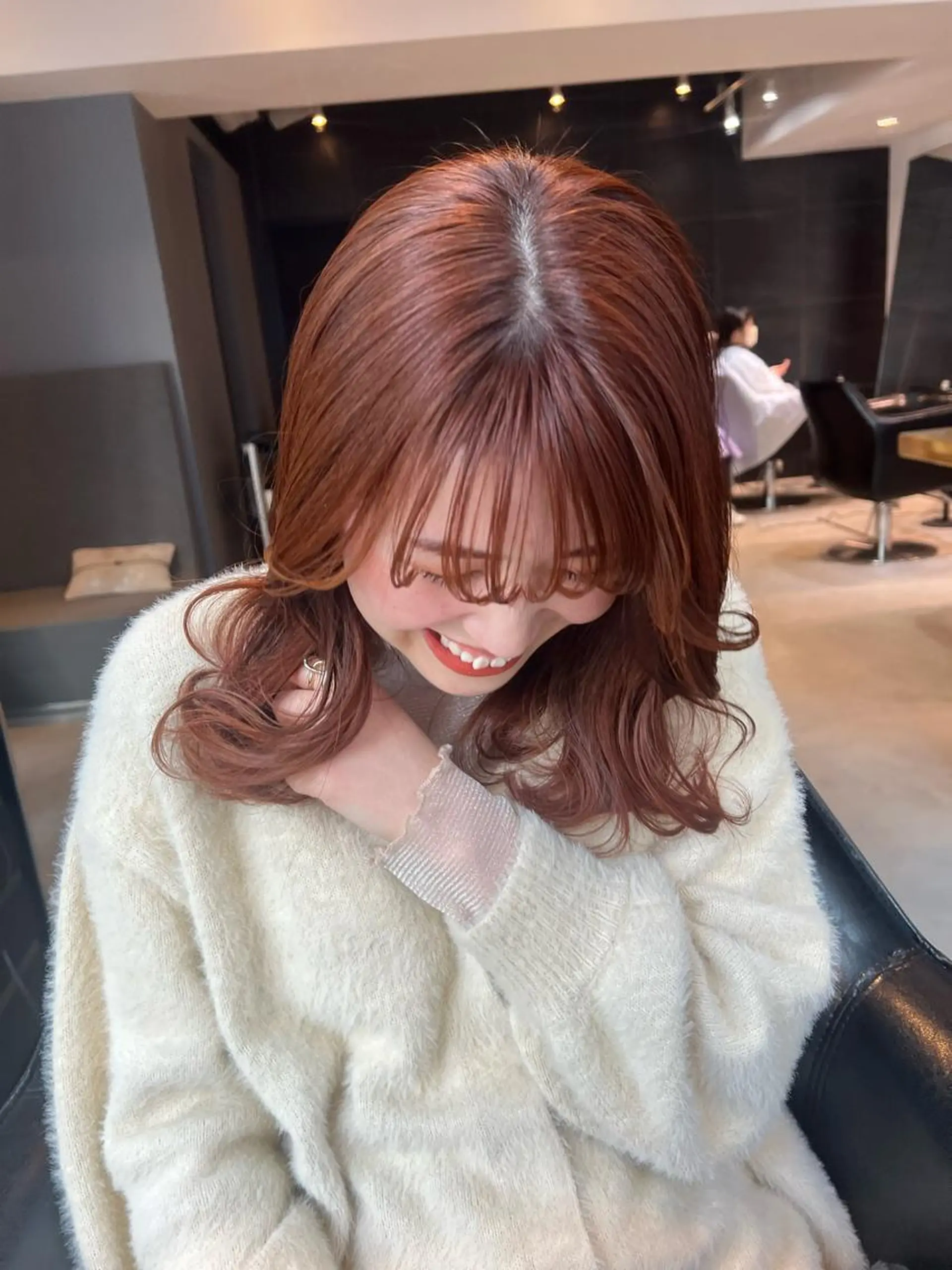 セミロング カラー ベージュカラー オレンジ オレンジベージュ カット ヘアカラー トリートメント トレンドと似合わせ/ マンツーマン/西上楓のヘアスタイル