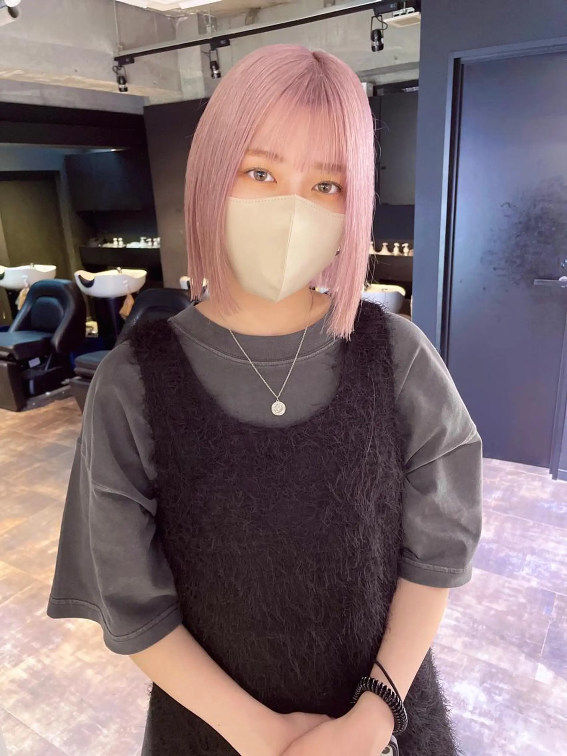 ミディアム カラー ピンクカラー ホワイトピンク 心斎橋/ブリーチ minamiのヘアスタイル