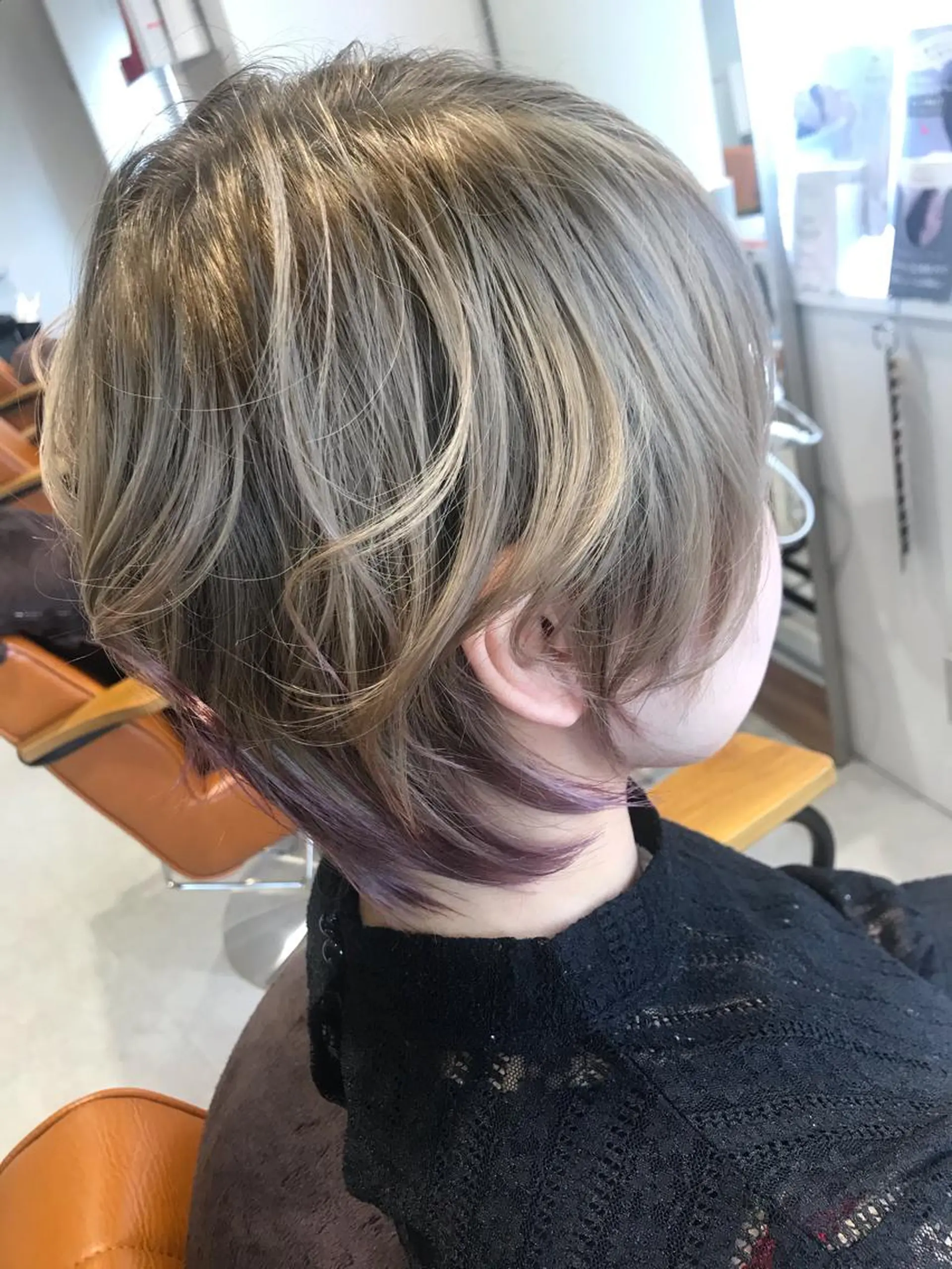 ショート パープルカラー レイヤーカット 代表　清水稔也 オージュアソムリエのヘアスタイル