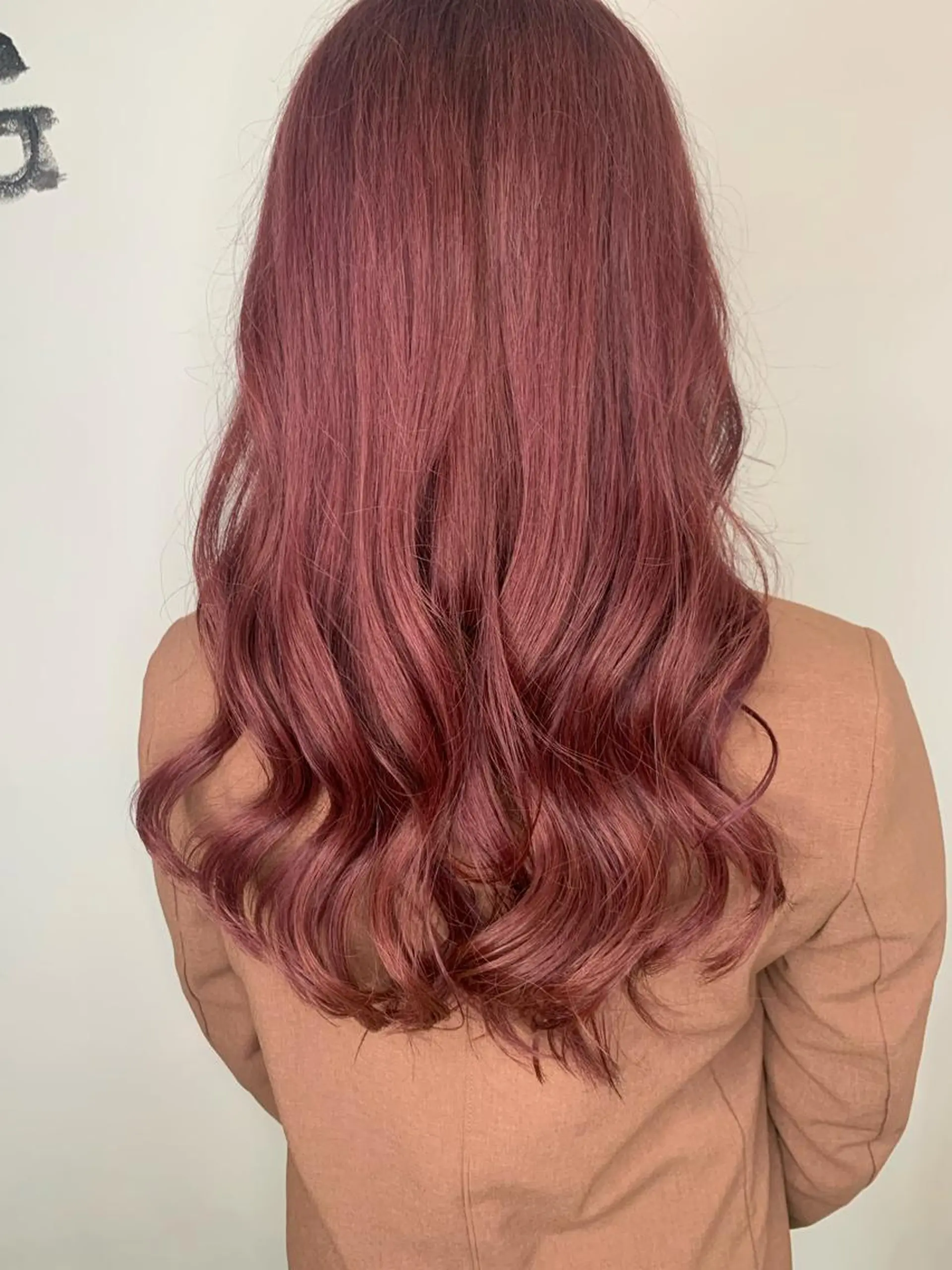 ロング カラー ブリーチ ピンクカラー レッドカラー 小笠原 菜緒のヘアスタイル