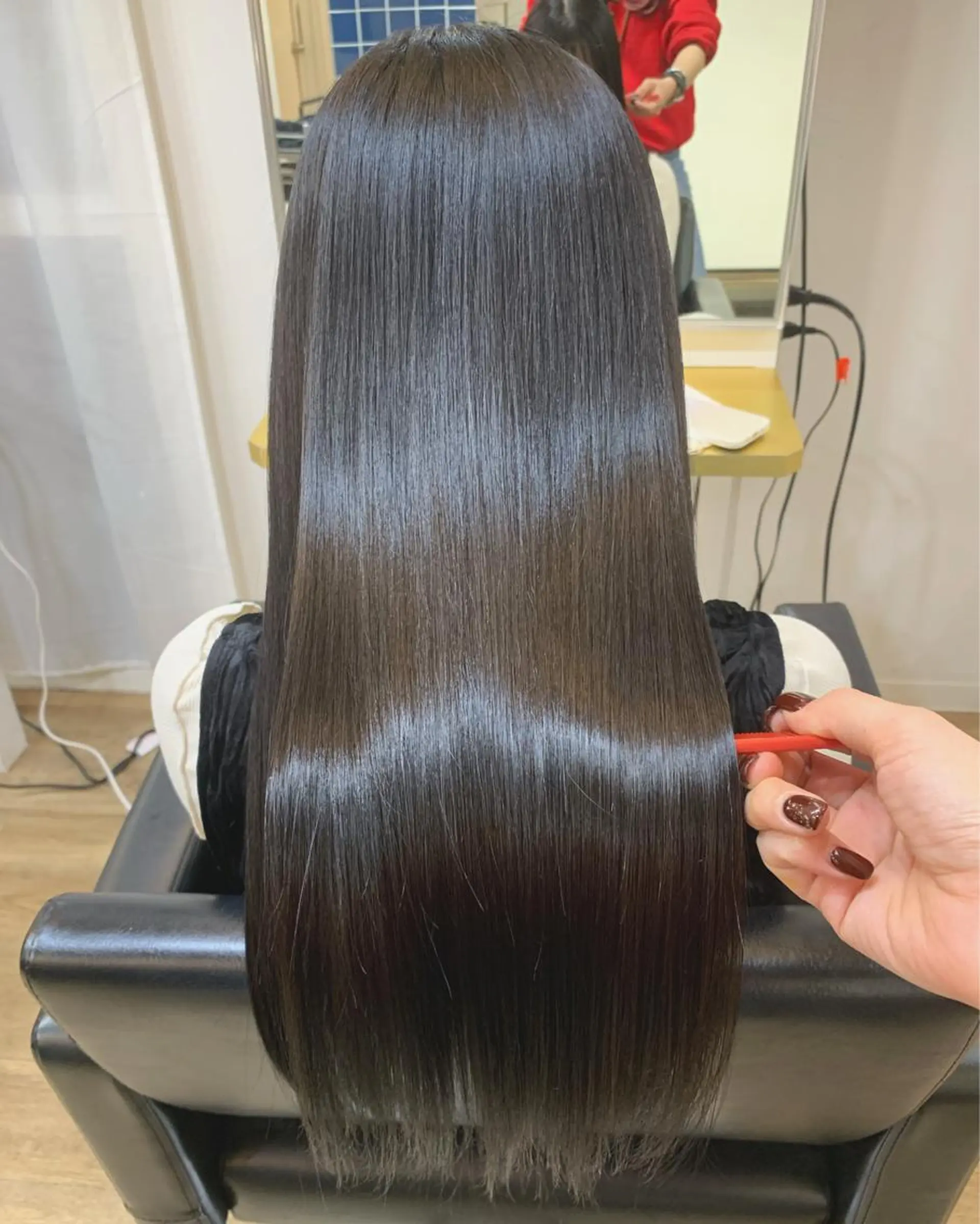 ロング ボブ ハイライト 髪質改善 カット ヘアカラー 縮毛矯正 トリートメント オクミヅキ /髪質改善/梅田🫧のヘアスタイル