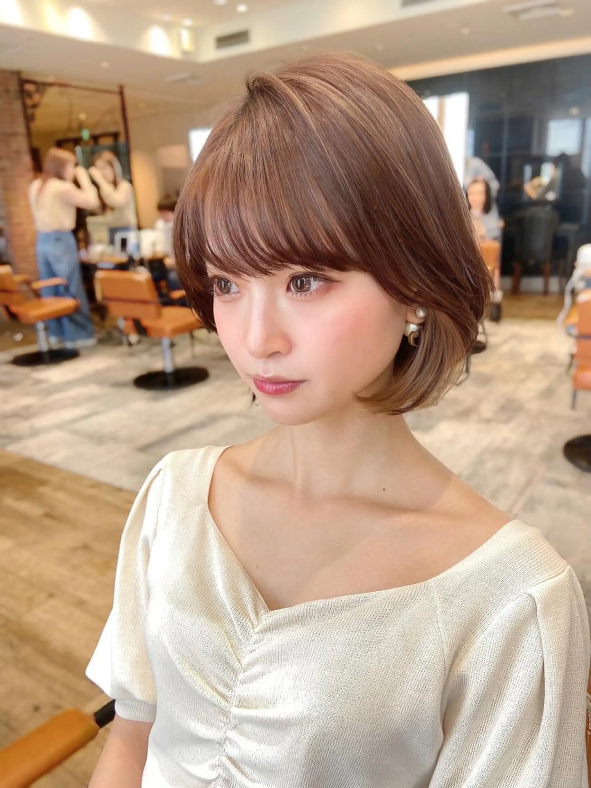 ショート カラー パーマ ヘアアレンジ ボブ タンバルモリ 韓国風ヘア Surpass所属・🌈小顔似合わせ SHIHO🌈のヘアスタイル