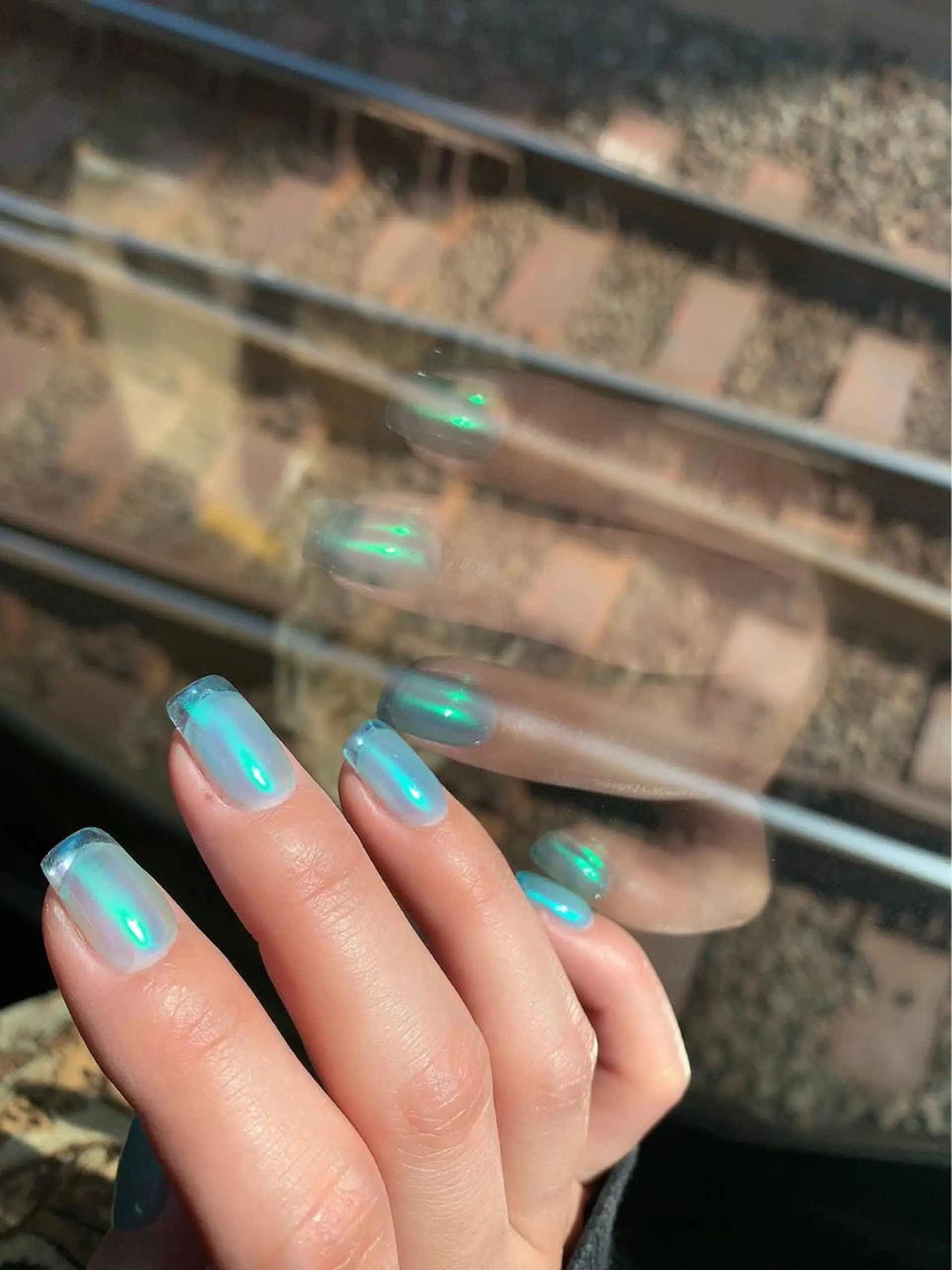 ネイル ブルー クリアネイル ミラーネイル スクエアネイル Charme. NOBUKOのネイルデザイン