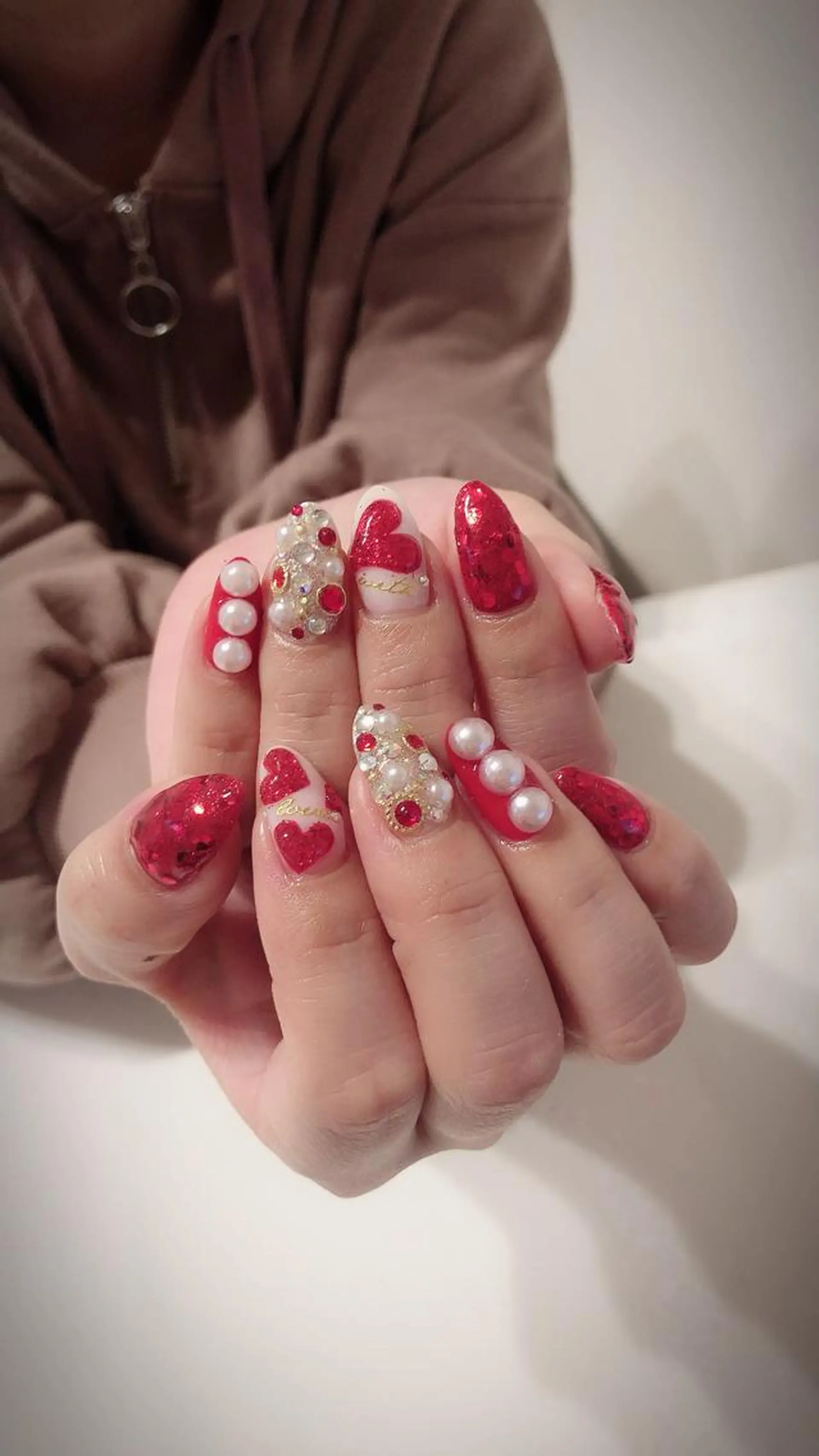 ネイル ハート 赤色 ハンドネイル * haruのネイルデザイン