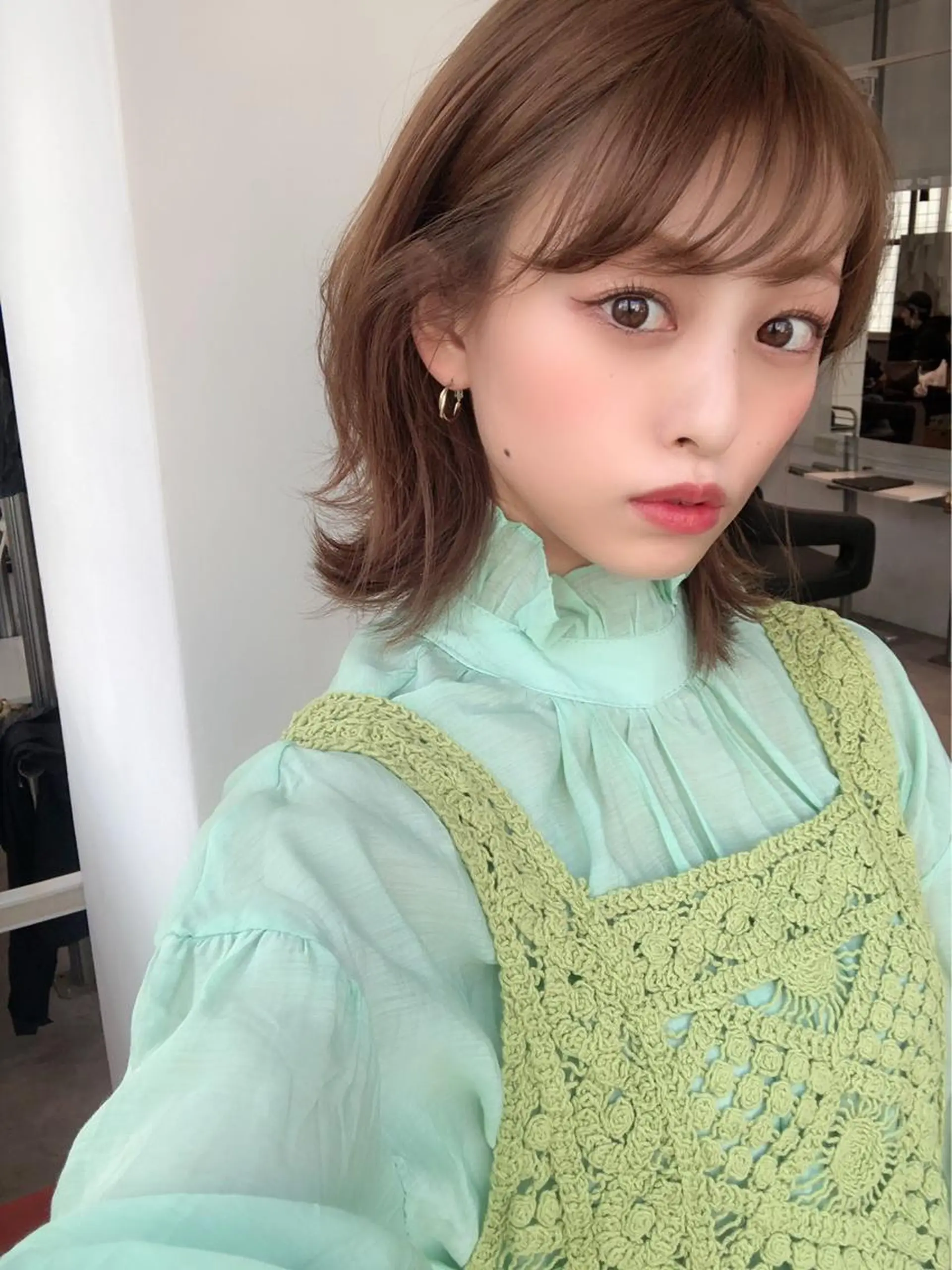 ミディアム カラー パーマ くびれヘア 大人かわいい💍🤍 ボブ/ショートボブのヘアスタイル