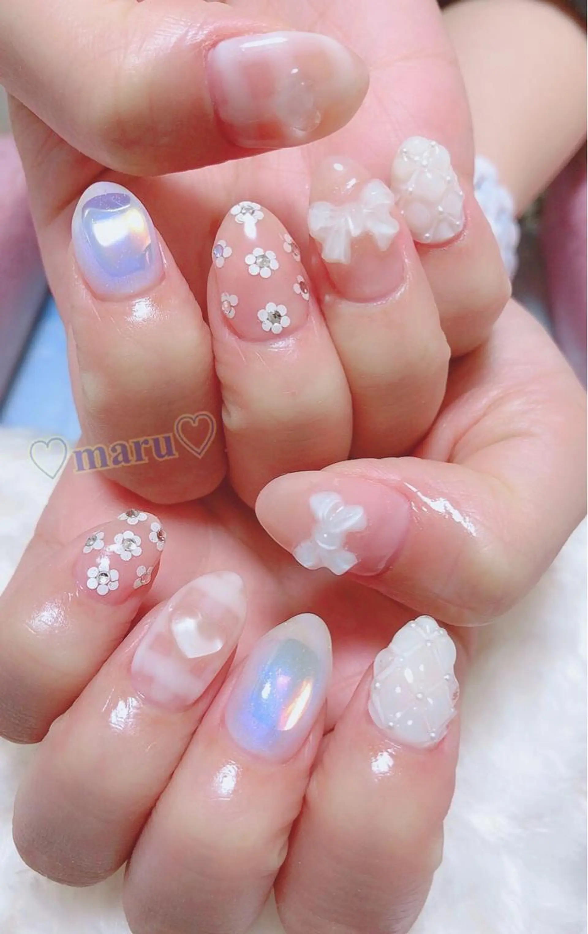 ネイル リボン ハンドネイル フットネイル まるみ ♡のネイルデザイン