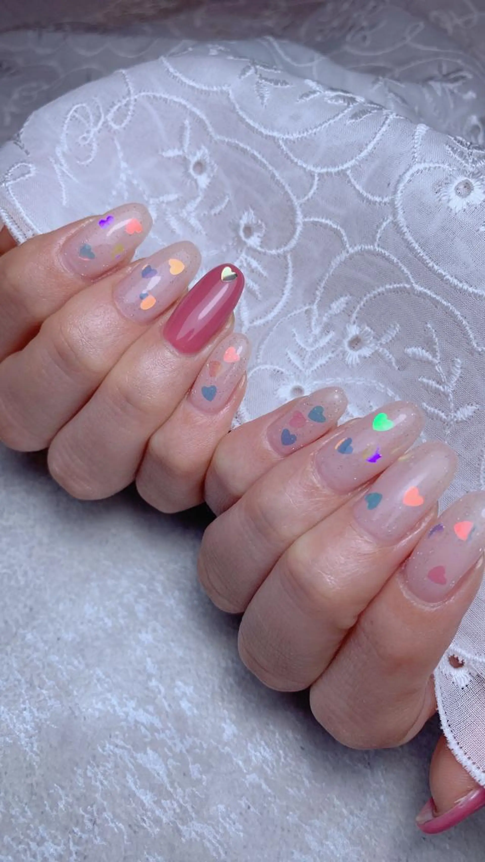 ネイル オーロラネイル ハート キラキラネイル ピンク Force nail 美沙希のネイルデザイン