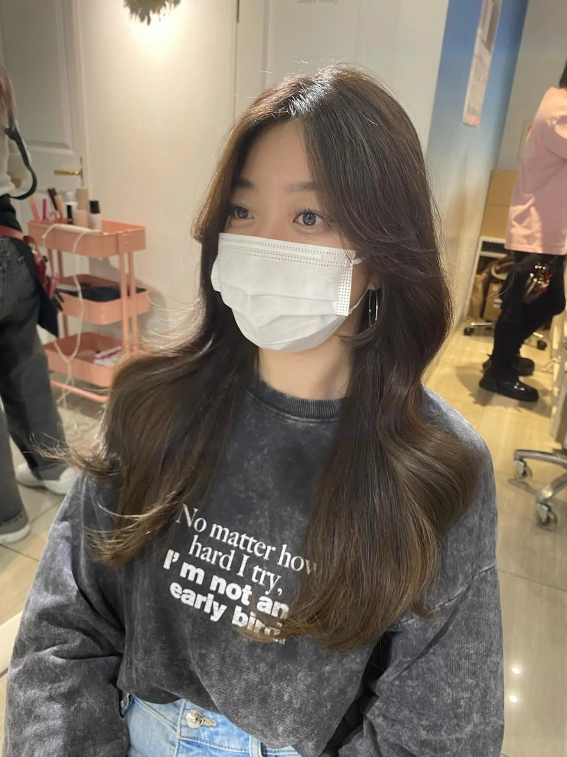 ロング カラー エギョモリ 髪質改善 ヨシンモリ 韓国風ヘア おくれ毛 カット ヘアカラー トリートメント 韓国風レイヤーカット 💎髪質改善"yuiのヘアスタイル