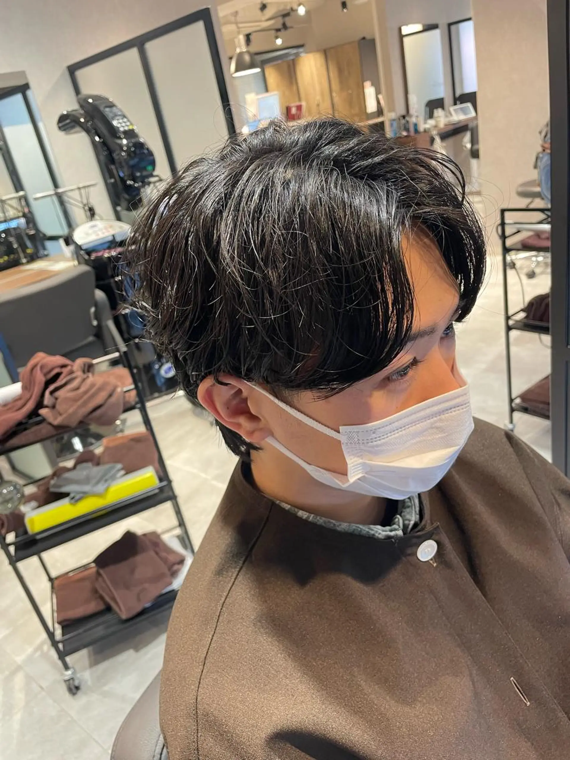 ミディアム パーマ メンズ カット パーマ 宮下 弦也のヘアスタイル