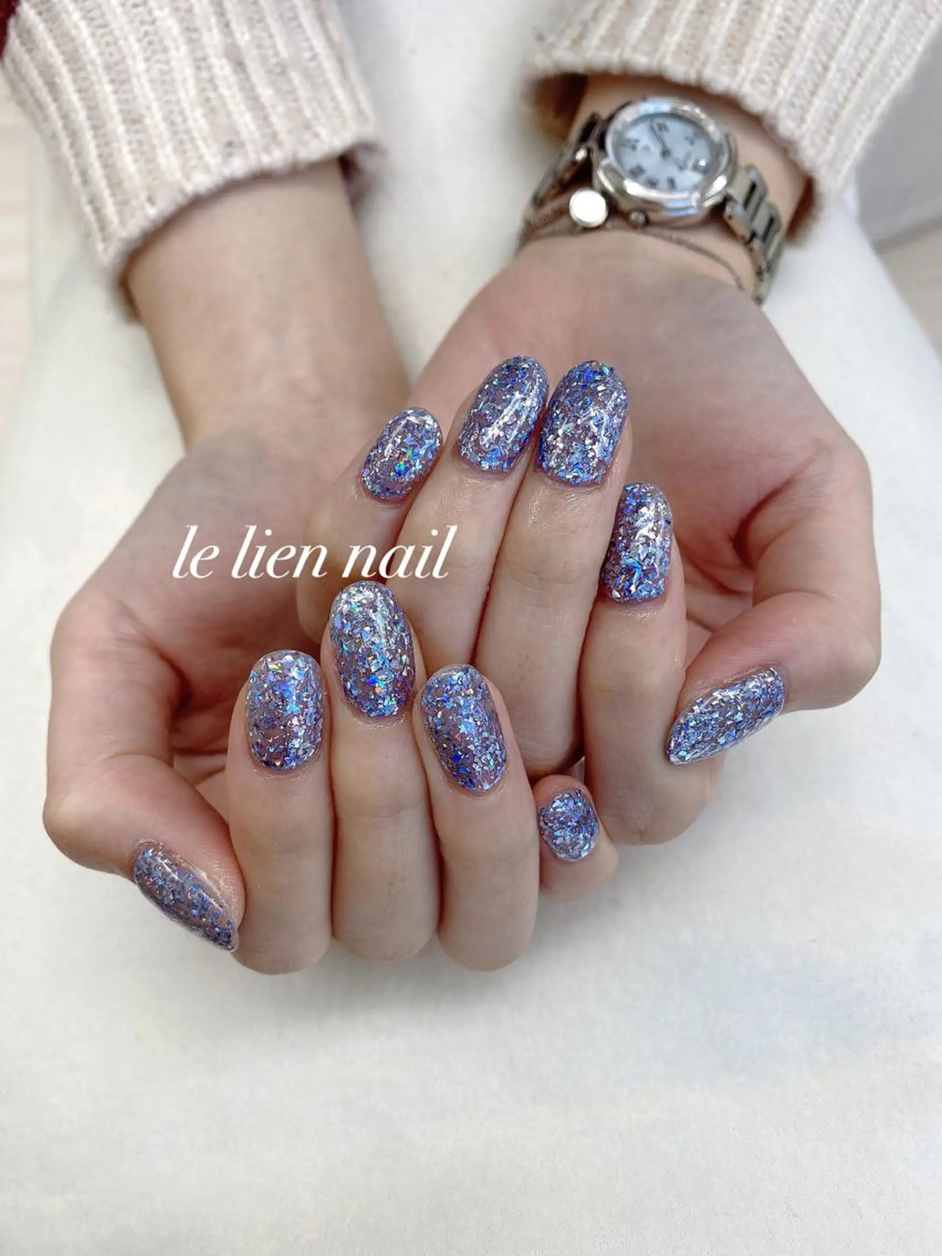 ネイル オーロラネイル ブルー ホログラムネイル キラキラネイル ラメ(グリッター) le lien nailのネイルデザイン