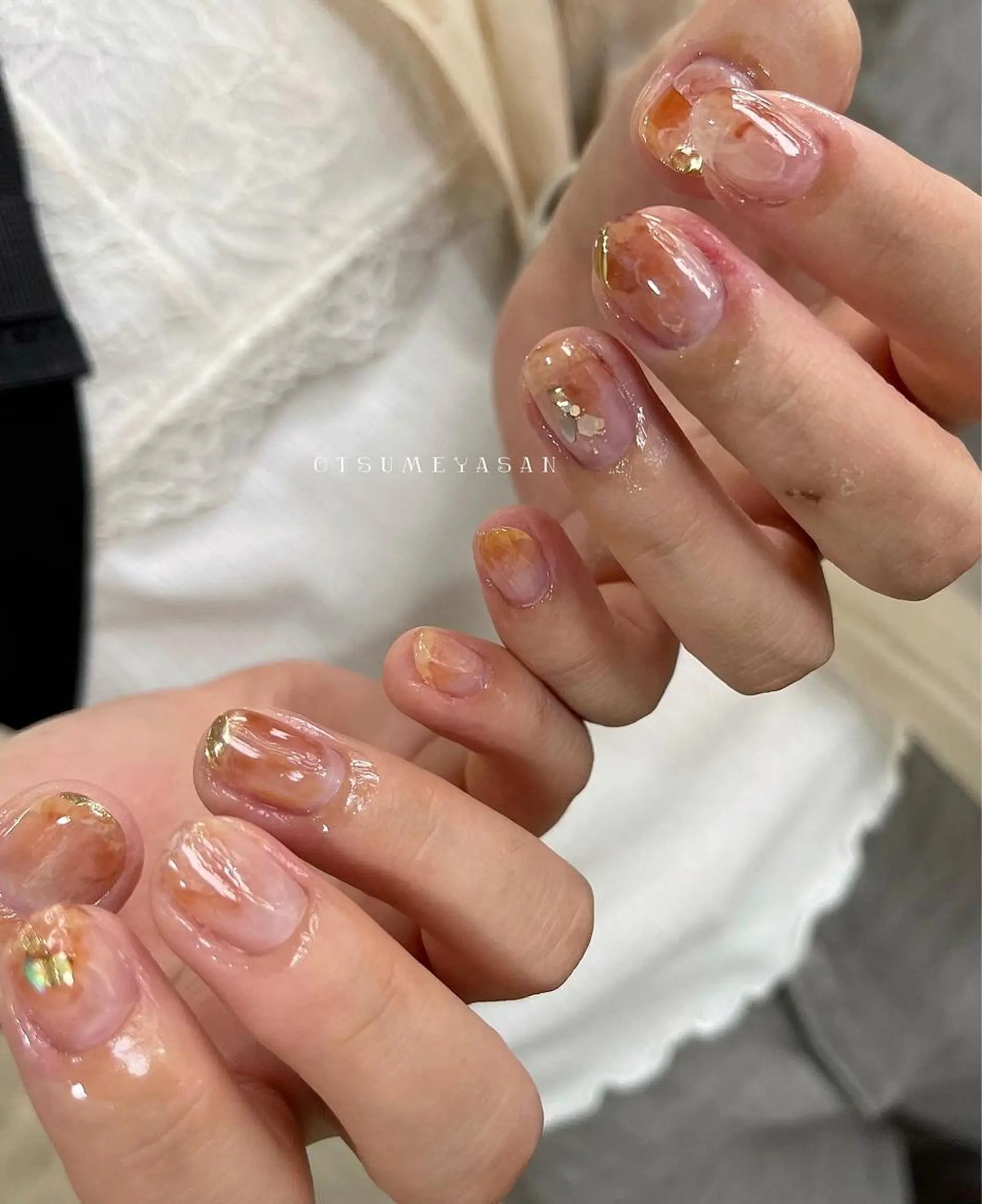 ネイル 韓国ネイル ニュアンスネイル オレンジ ぷっくりネイル 夏ネイル otsumeyasan所属・わたなべ ちかのネイルデザイン