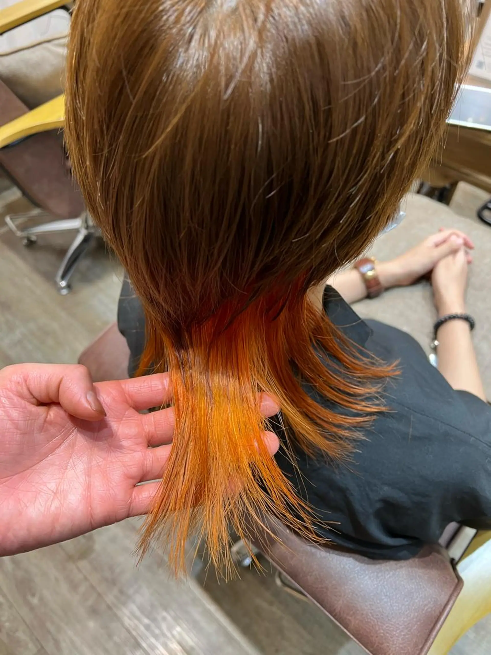 ショート カラー ブリーチ オレンジ ウルフカット カット ヘアカラー トリートメント ブリーチ/髪質改善/ レイヤー/YUTO‎のヘアスタイル