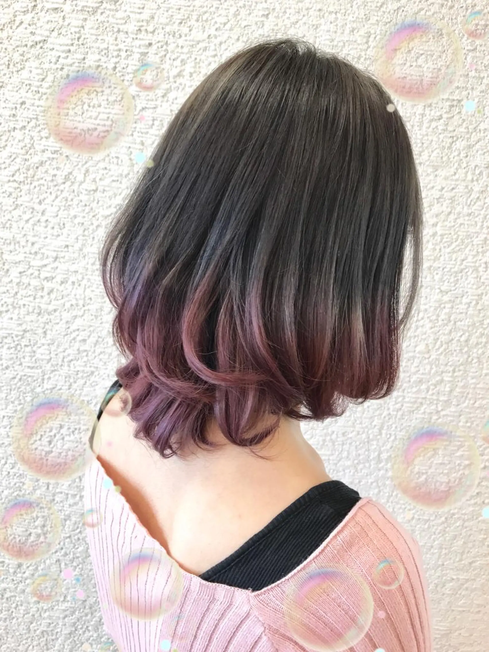 ミディアム カラー グラデーションカラー ピンクカラー ピンクパープル パープルカラー 高橋恵🌈生え癖改善 ウルフ/レイヤーのヘアスタイル