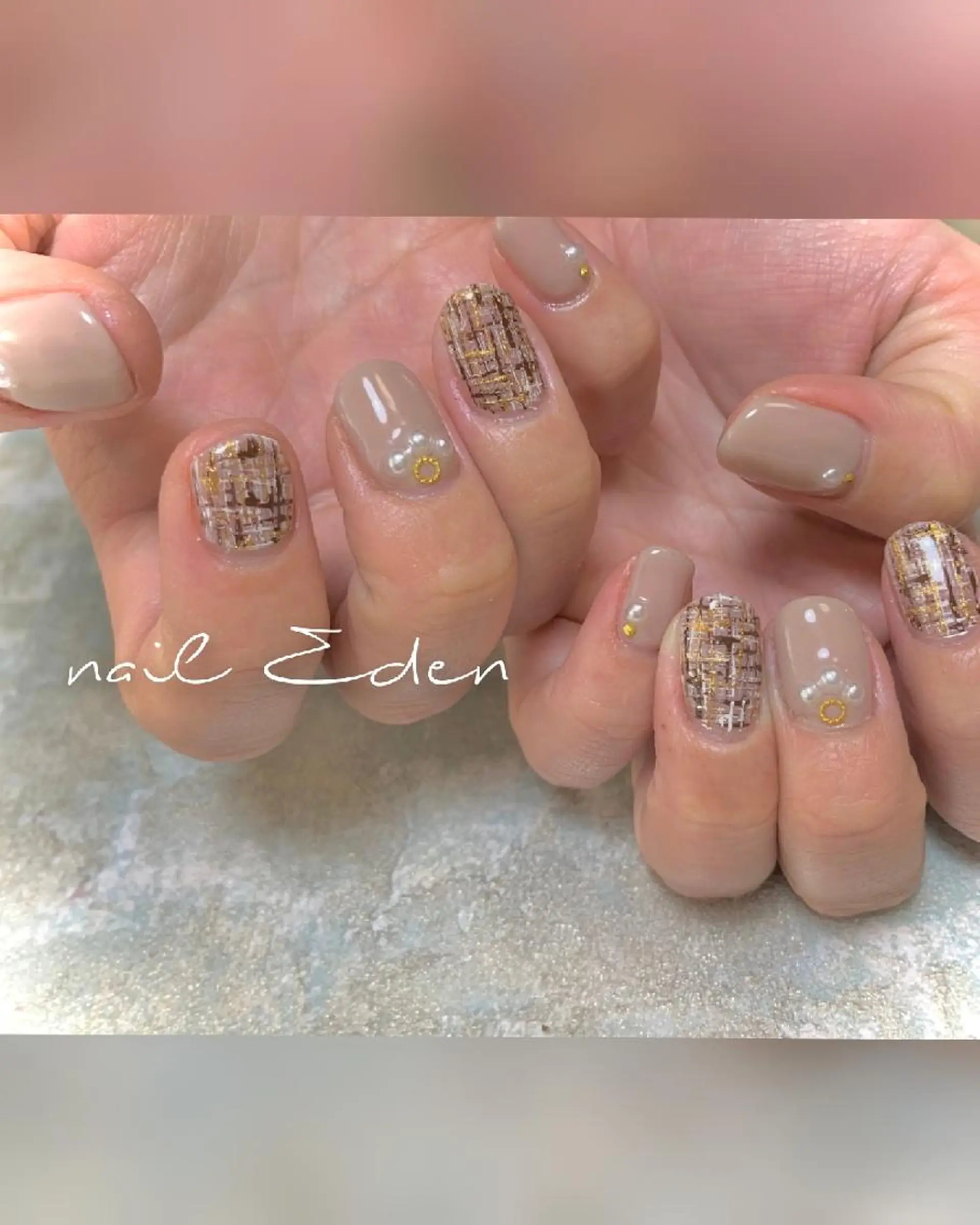 ネイル 持ち込み ツイードネイル ハンドネイル ハンドケア Eden　private nail saron所属・Eden ♾️のネイルデザイン