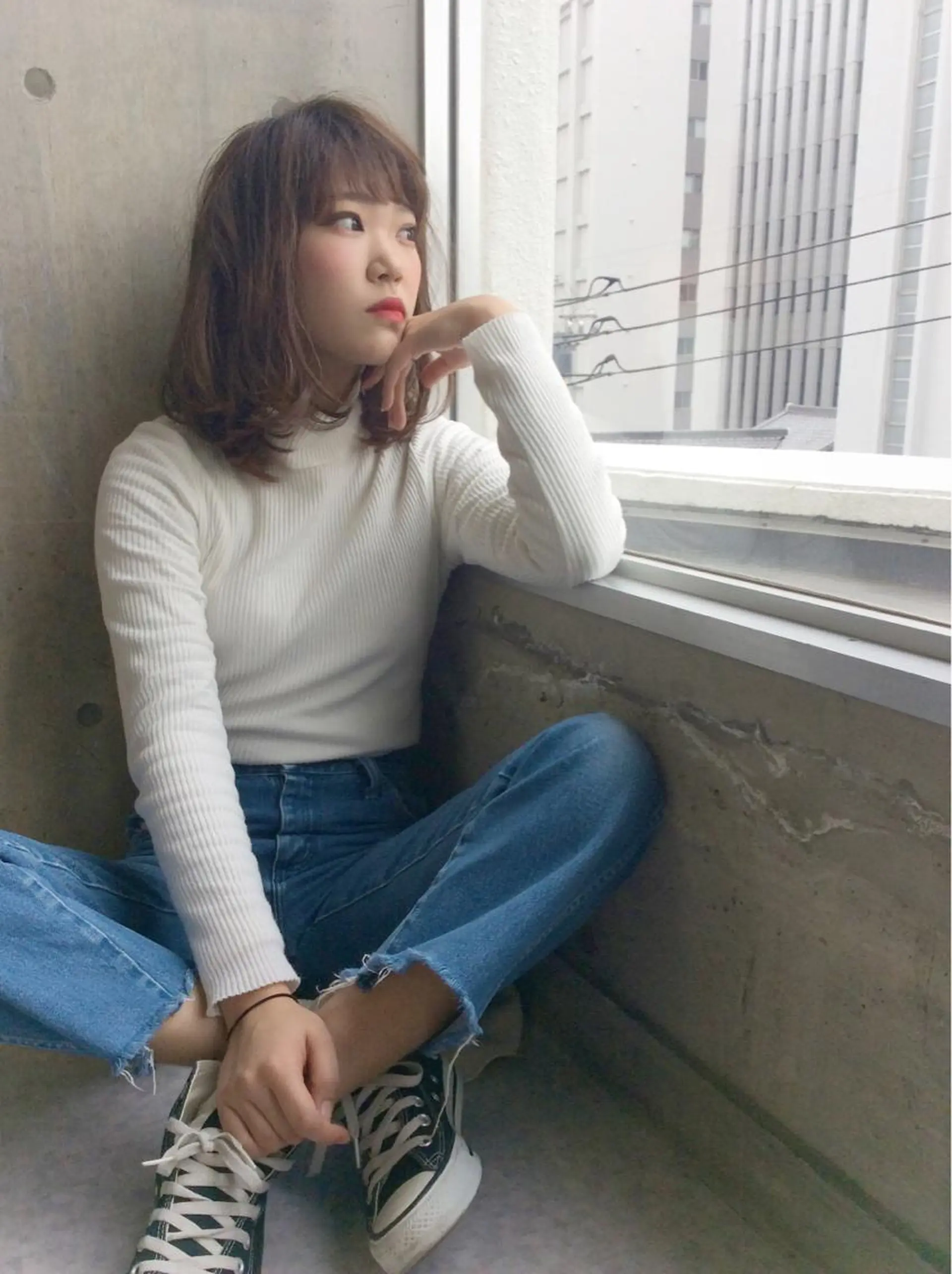 ミディアム カラー パーマ ベージュカラー フォギーベージュ 日比 貴大/ minim hairのヘアスタイル