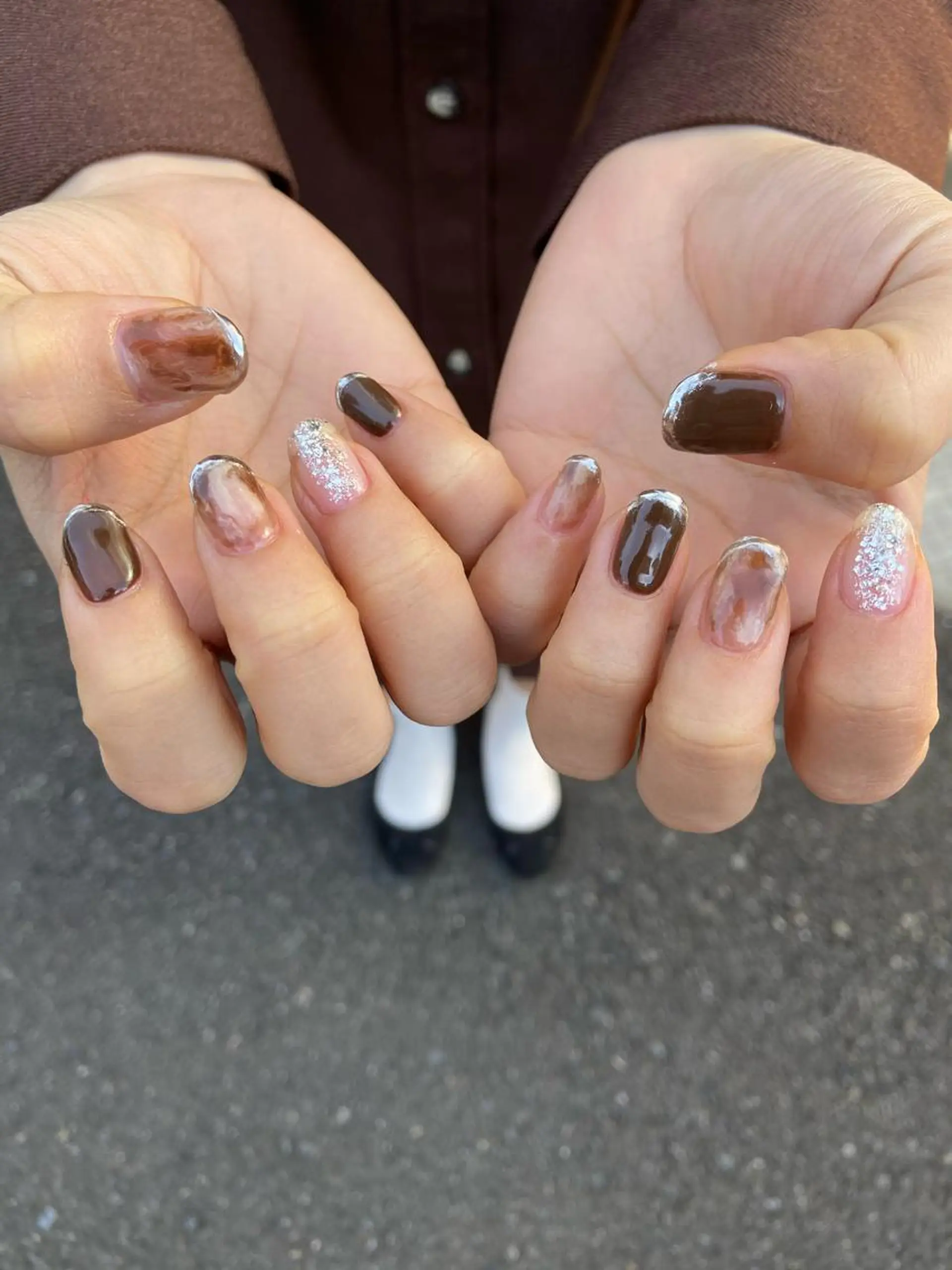 ネイル フレンチネイル ミラーネイル 持ち込み ニュアンスネイル 冬ネイル . unffのネイルデザイン