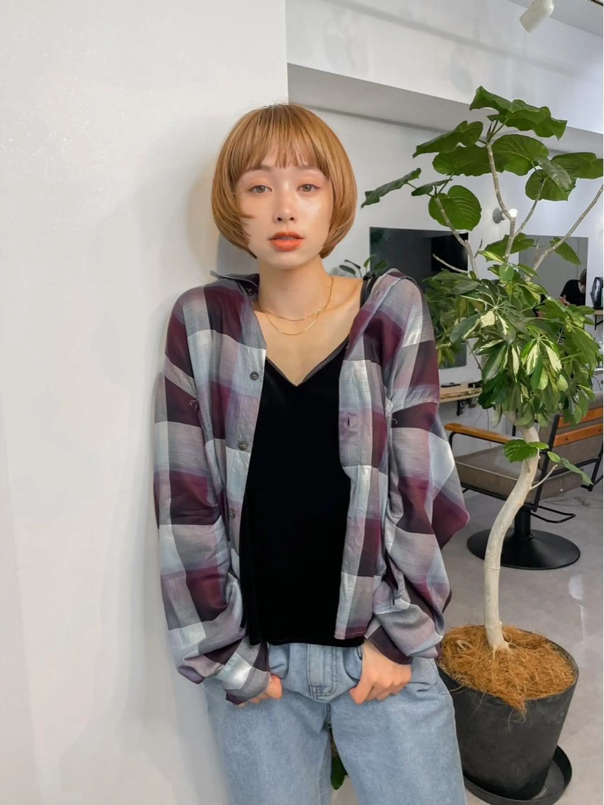 ショート カラー ハイトーンカラー ボブ パーマ＊ 顔まわり似合わせのヘアスタイル