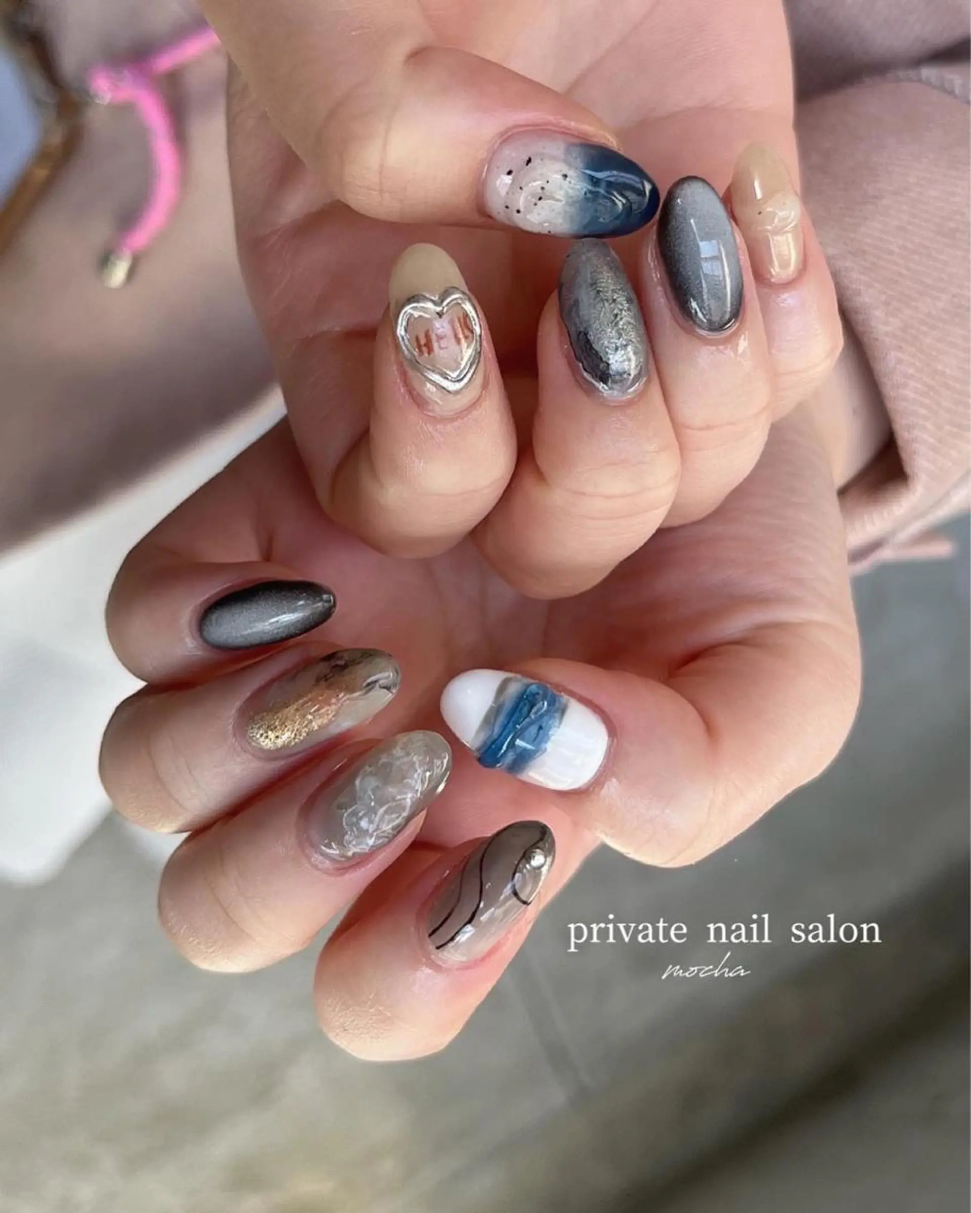 ネイル カジュアル チークネイル フレンチネイル ジェルネイル マグネットネイル ハンドネイル mocha nailのネイルデザイン