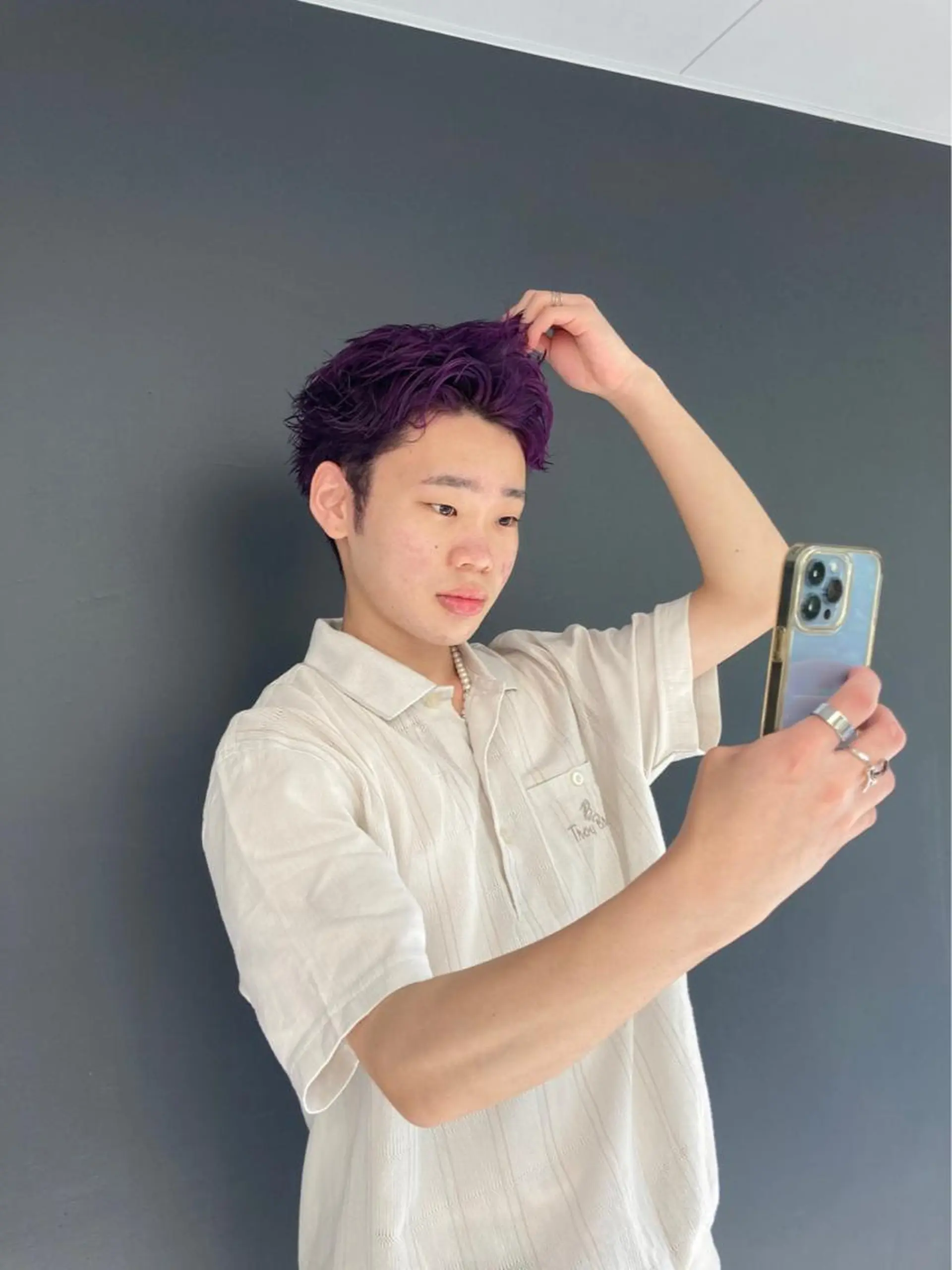 ショート カラー メンズ メンズブリーチ ブリーチ ケアブリーチ ラベンダーカラー パープルカラー ケアブリーチ/ ハイトーン/牧野のヘアスタイル