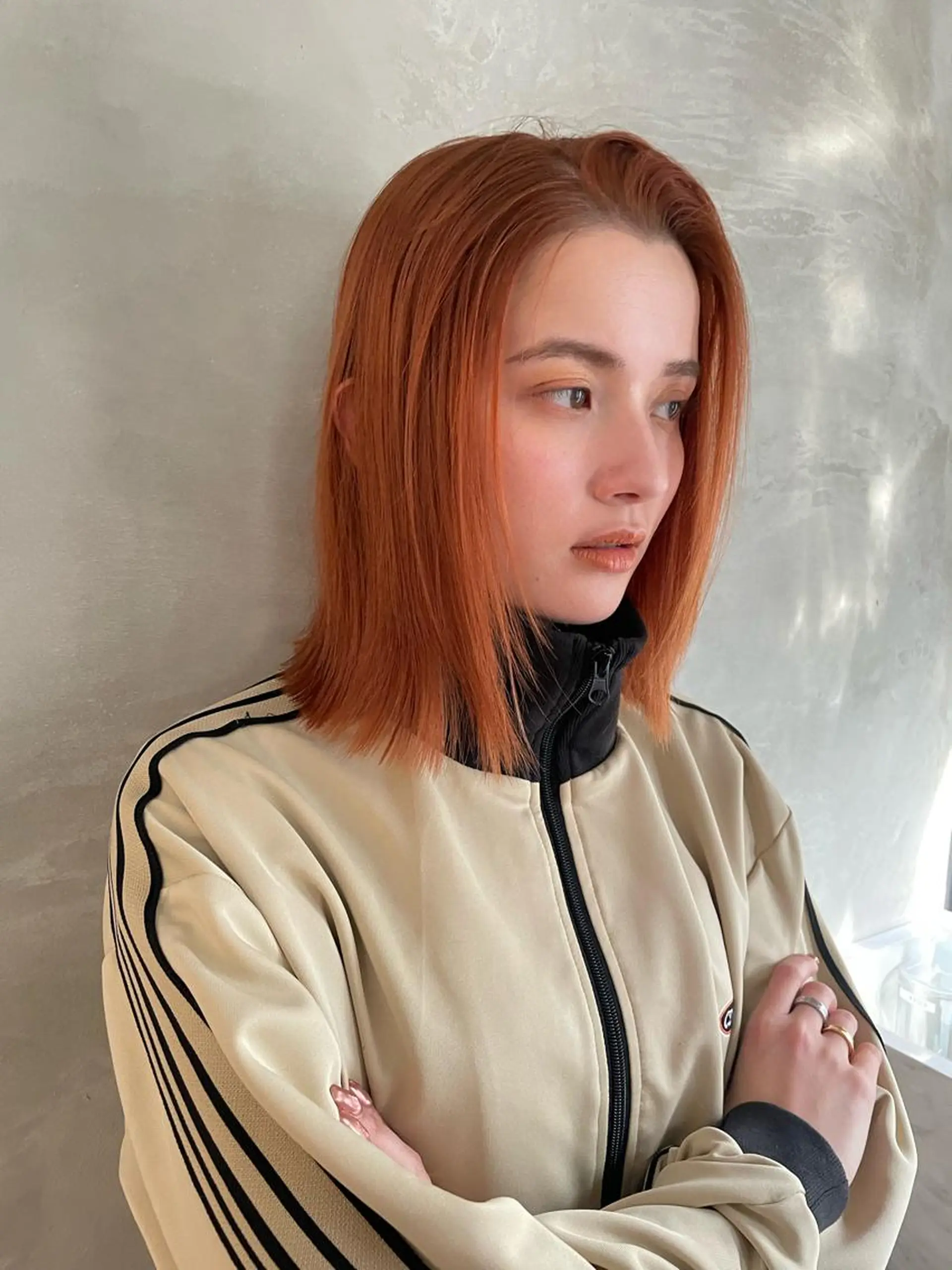 ミディアム カラー ダブルカラー オレンジ ヘアカラー 渋谷 留菜のヘアスタイル