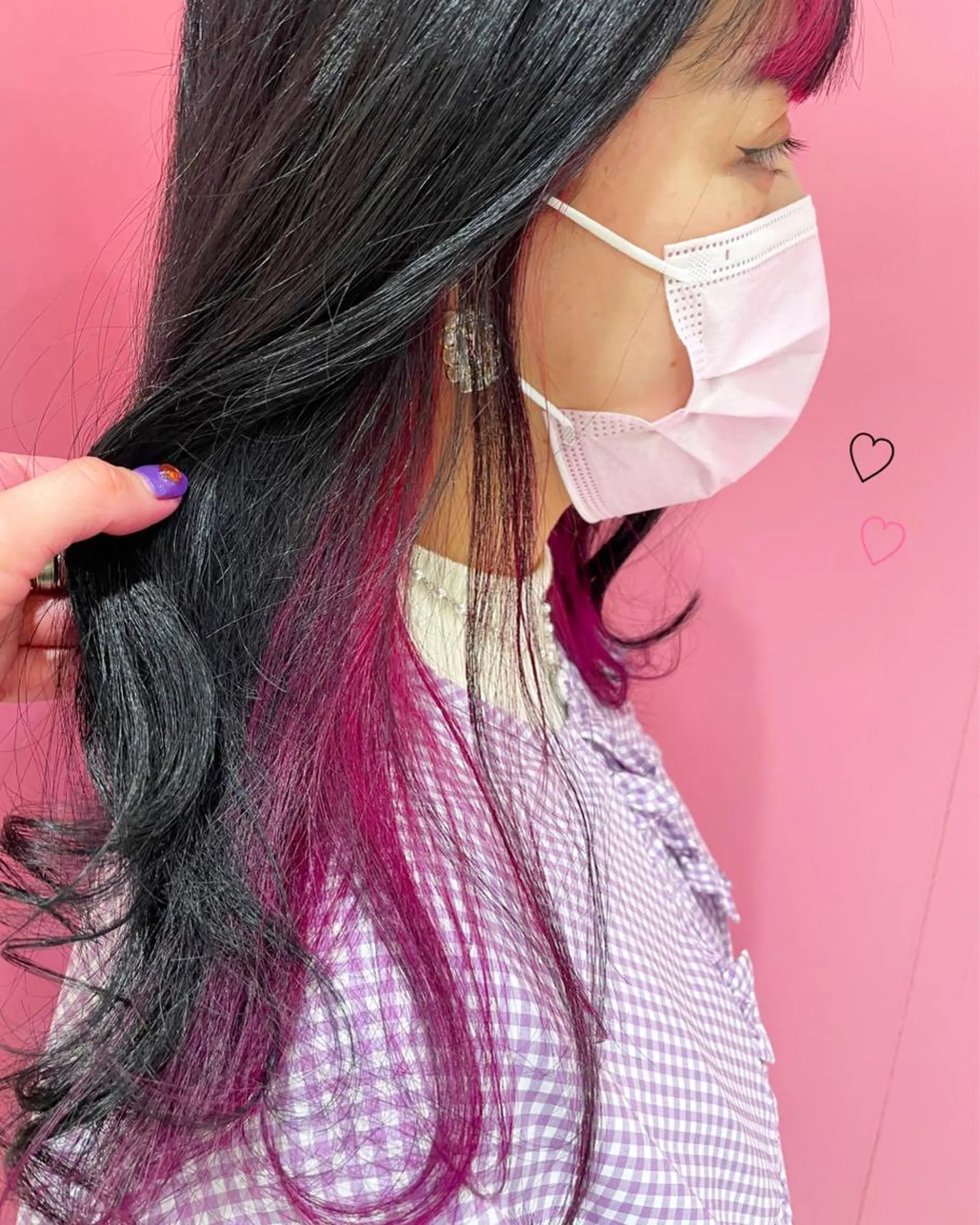 セミロング カラー インナーカラー ピンクカラー 韓国風ヘア EMANON新宿東口所属・新宿駅近♡個室 ♡関口三都季🌜のヘアスタイル