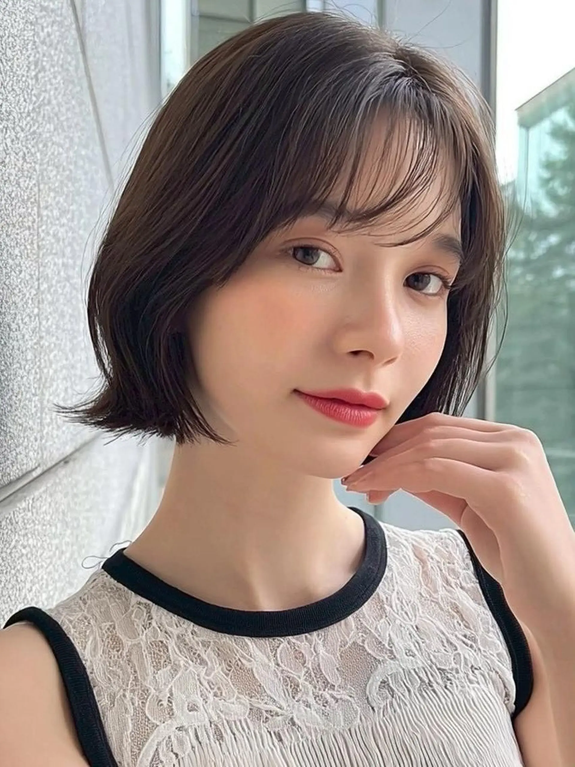 ミディアム 切りっぱなしボブ ショートボブ ボブ 髪質改善 縮毛矯正 ✨髪質改善 ✨/ミヤビのヘアスタイル