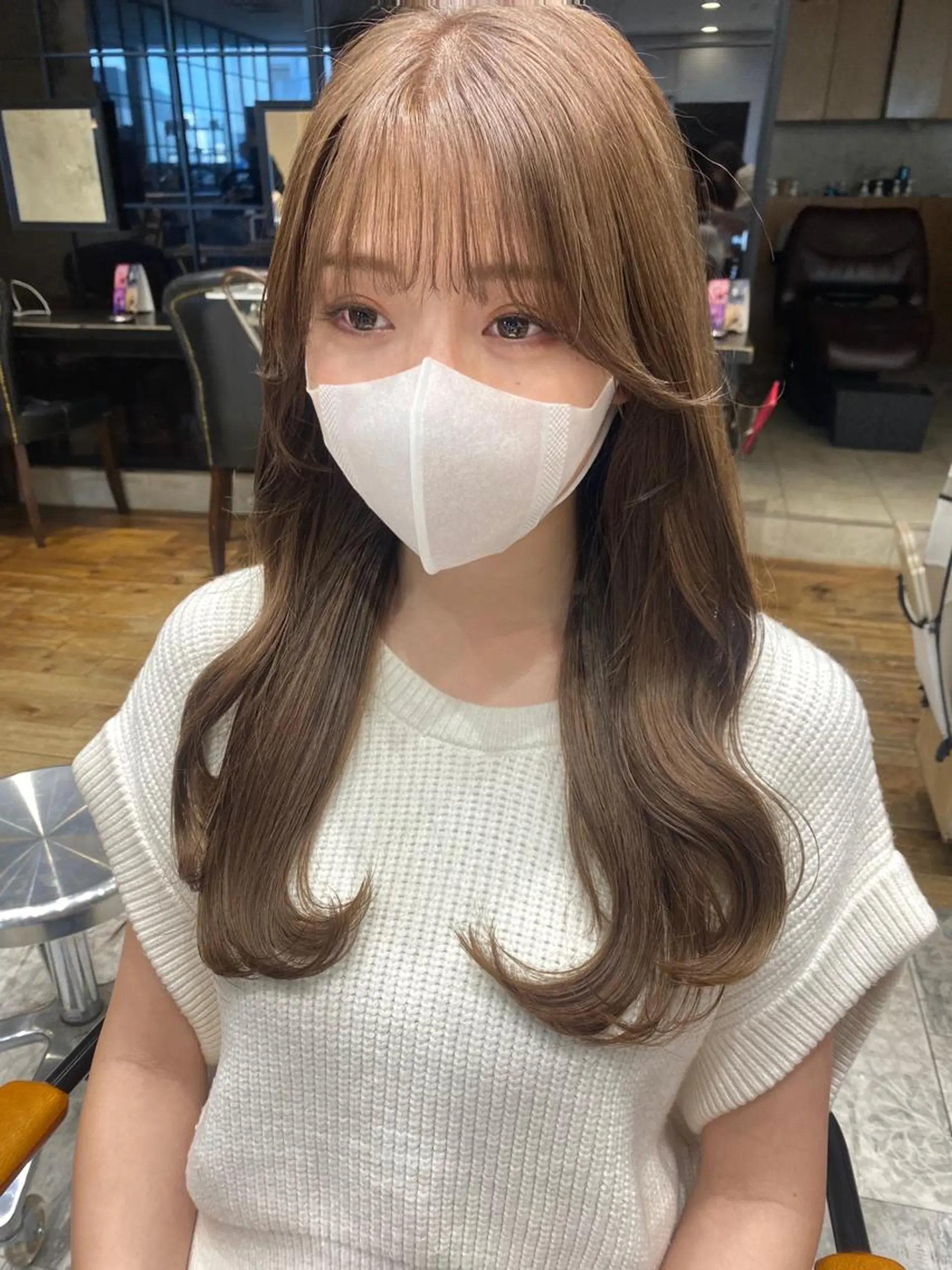 ロング カラー ベージュカラー ブラウンカラー ブラウンベージュ ミルクティーベージュ くびれヘア カット ヘアカラー トリートメント 顔周り/くびれヘア 韓国ヘア💕風間るなのヘアスタイル