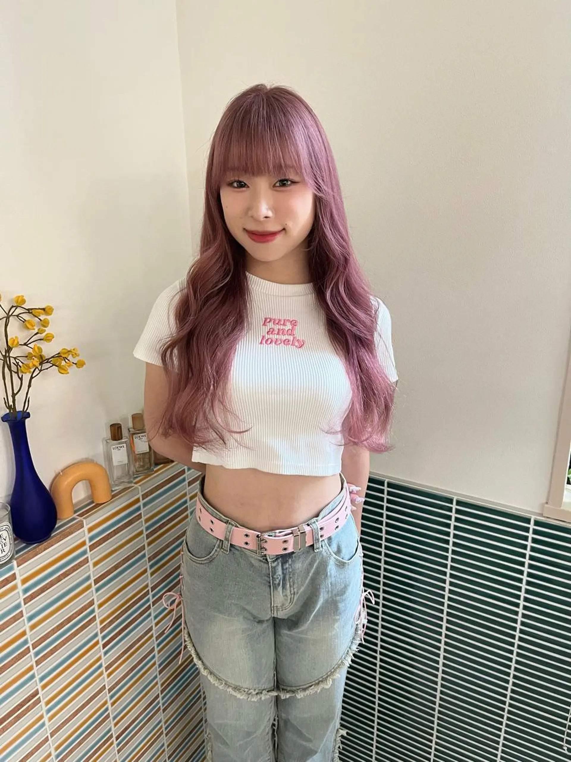 セミロング カラー ベージュカラー ブリーチ ピンクカラー ピンクベージュ ヘアカラー トリートメント 🩷ハイトーン透明感 レイヤー🩷ユリカのヘアスタイル