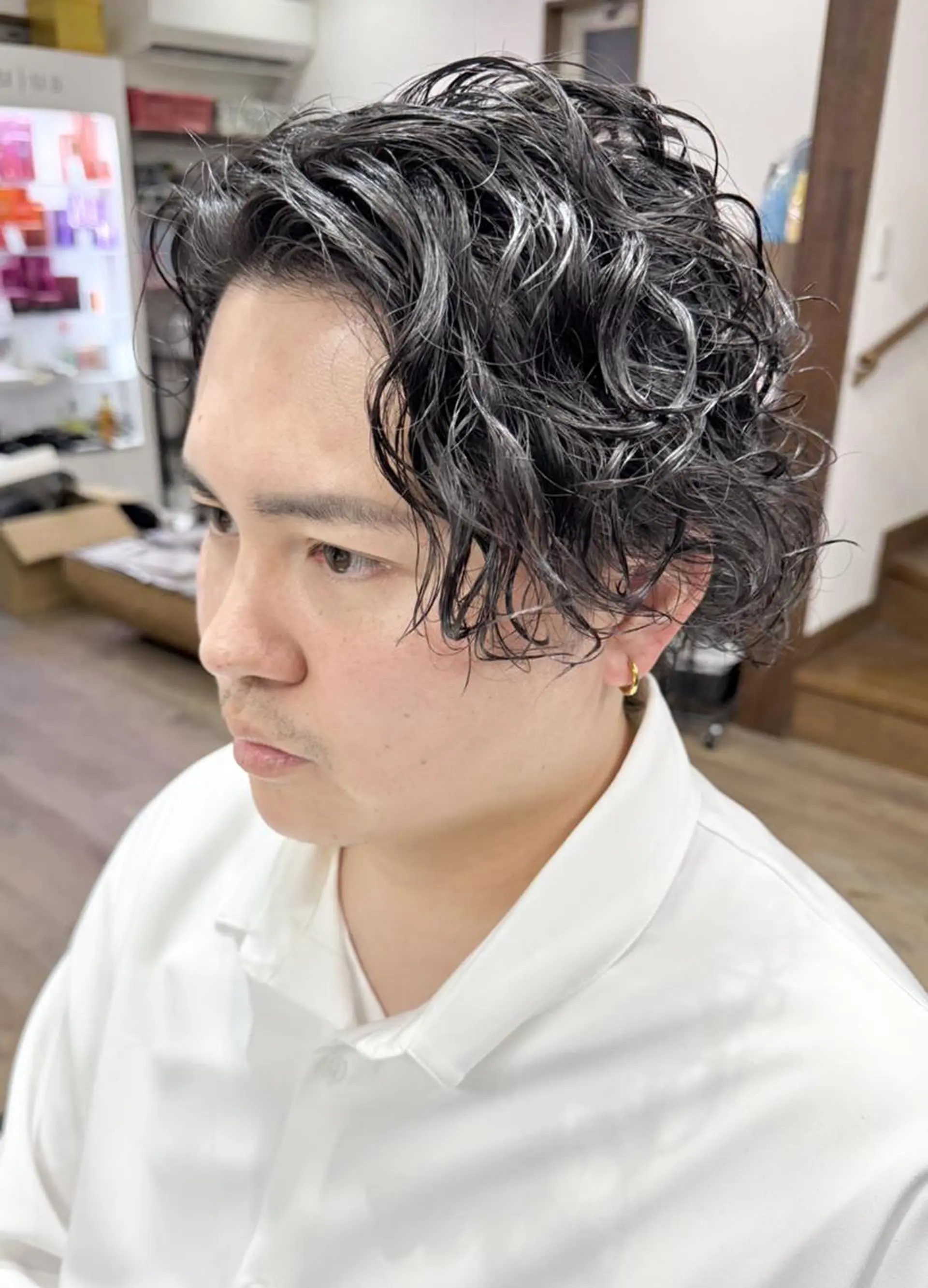 パーマ メンズ ミディアム カット パーマ 村井 隆仁のヘアスタイル