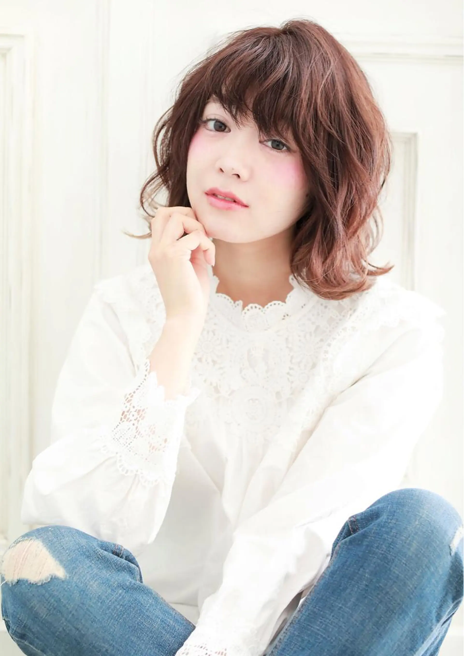 ミディアム カラー パーマ ヘアアレンジ ベージュカラー ピンクカラー ピンクベージュ 🌙FLYCKA ☀️縮毛矯正のヘアスタイル