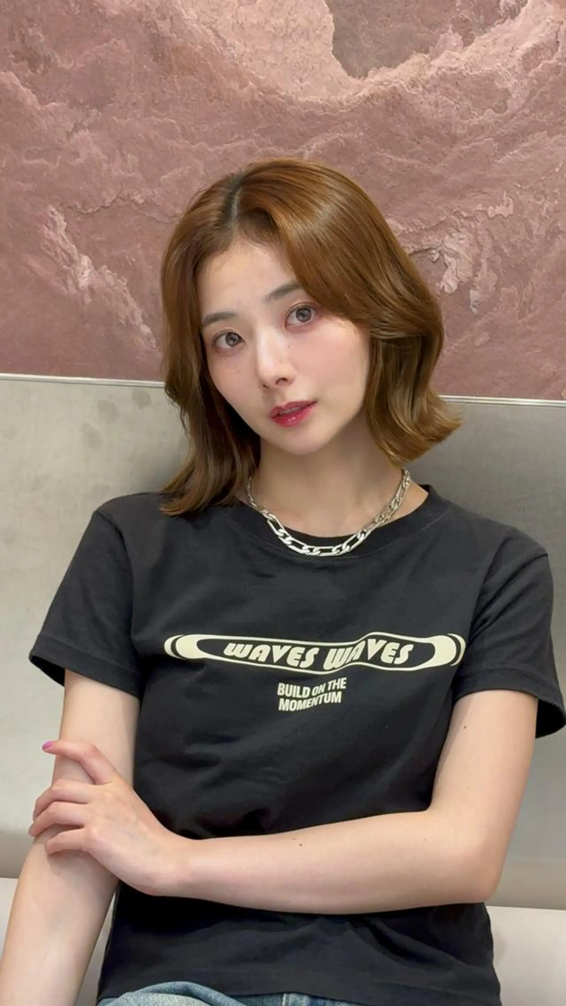 ミディアム カット ヘアカラー トリートメント ロンドガーネット /髪質改善/レイヤーのヘアスタイル