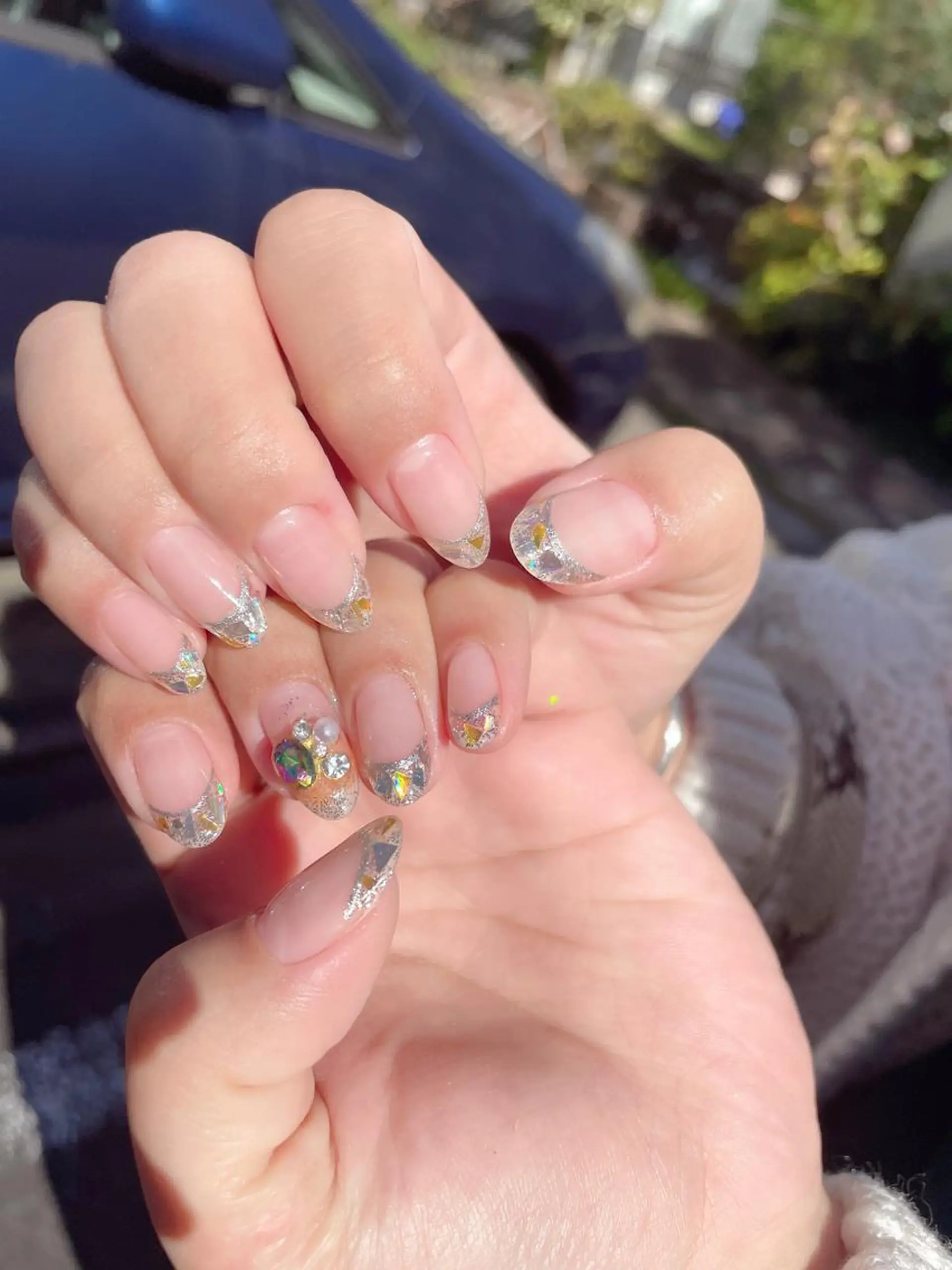 ネイル アートネイル ブルー ダブルフレンチ フレンチネイル ジェルネイル 森田(傅) 霞のネイルデザイン