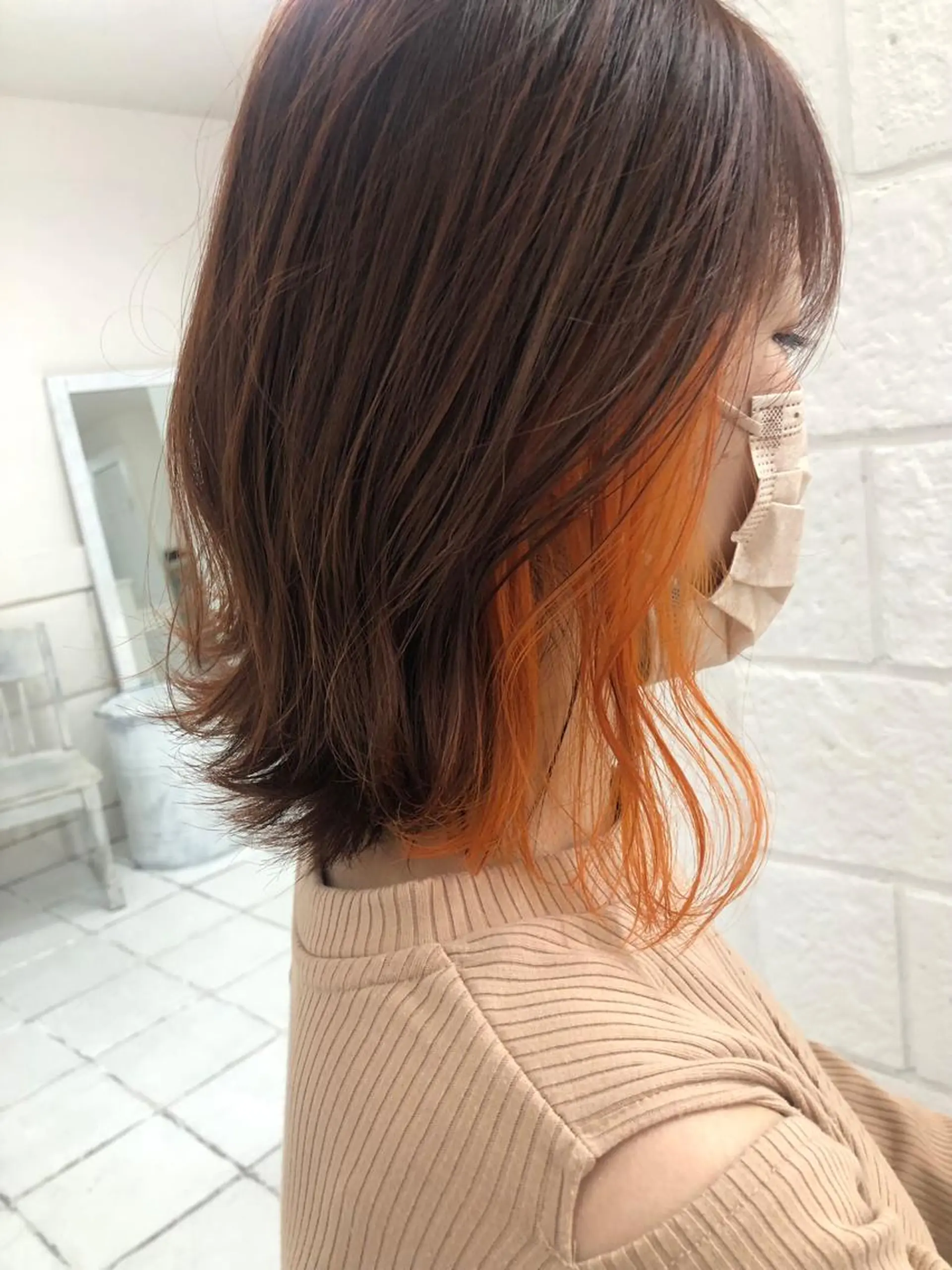 ミディアム カラー ブラウンカラー オレンジ オレンジブラウン ヘアカラー NeF所属・miku🌿‬ メンズバレイヤージュのヘアスタイル