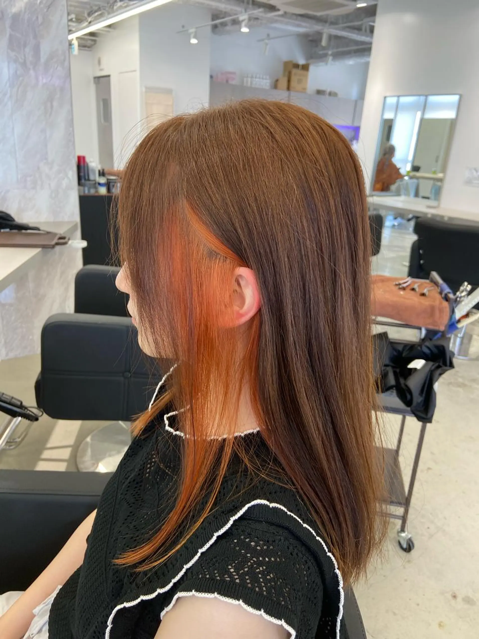 ロング カラー インナーカラー オレンジ カット ヘアカラー トリートメント EIGHT奥野 心太のヘアスタイル