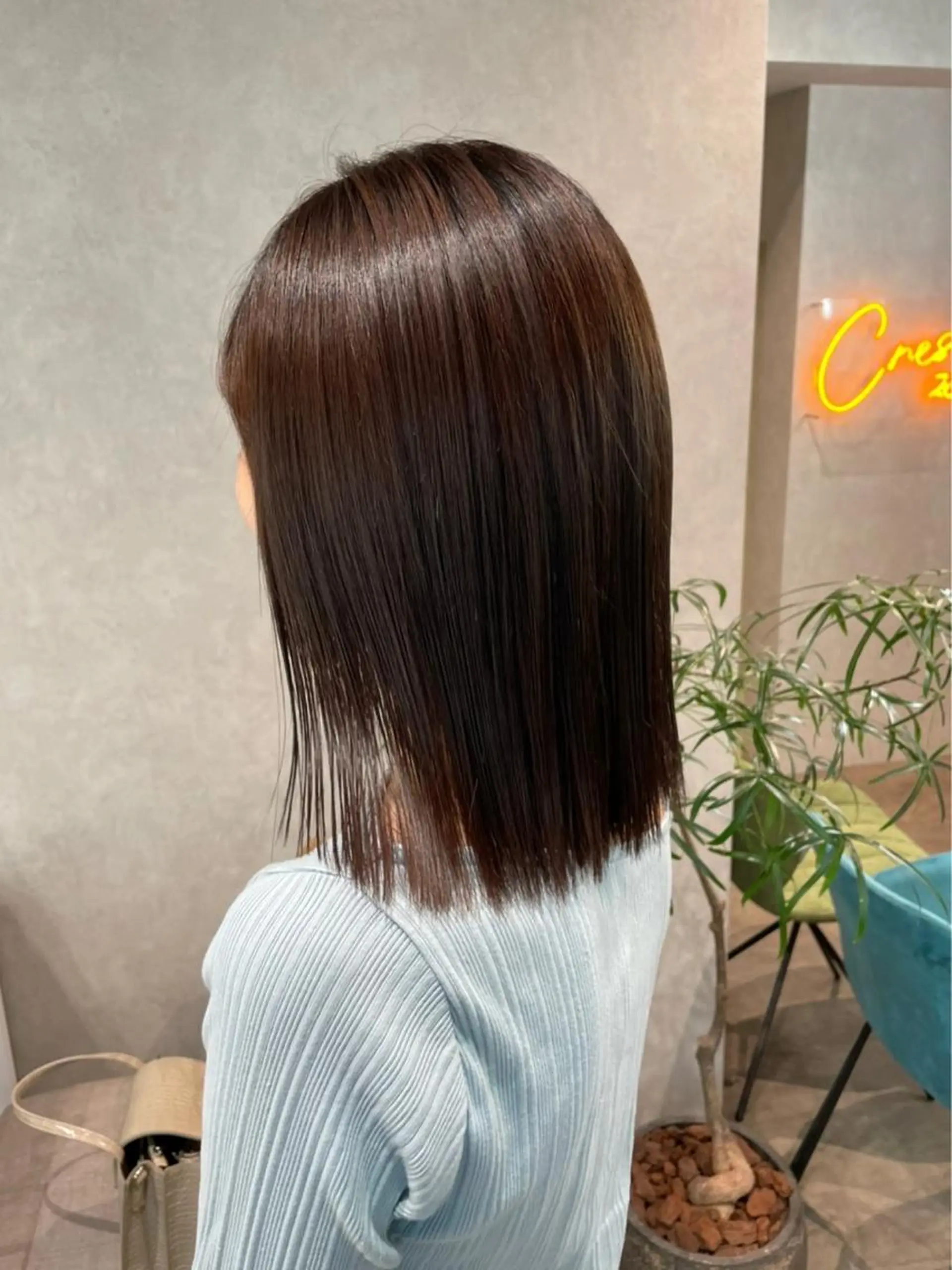 ミディアム 切りっぱなしボブ ミディアムパーマ ボブ 顔周りカット ハイライト カット ヘアカラー 髪質改善&艶カラー/ ほんだあみ (♡)のヘアスタイル