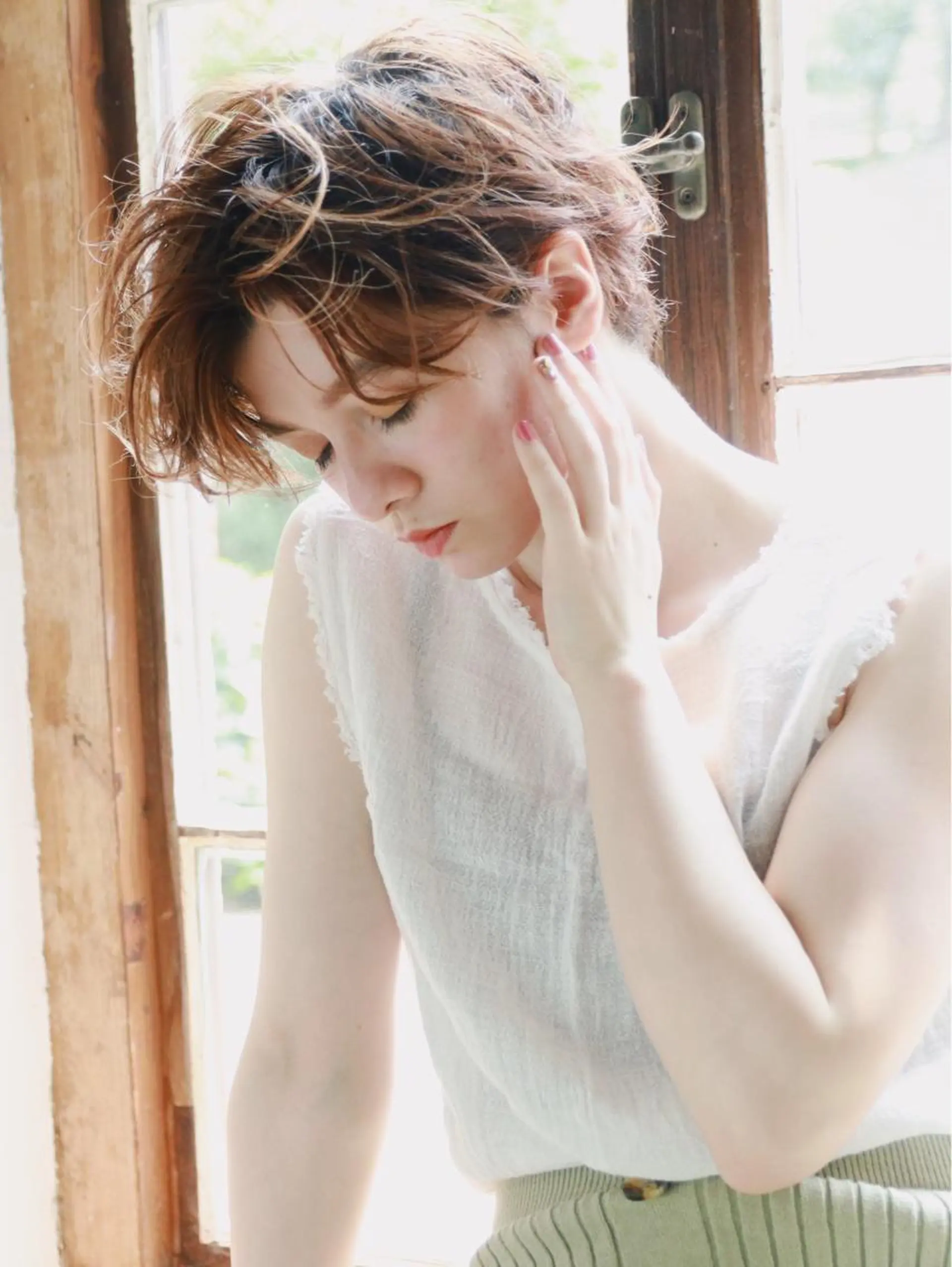 ショート カラー パーマ ボブ ショートヘア カット ヘアカラー アンブレラカラー💫 フェイスフレーミングのヘアスタイル