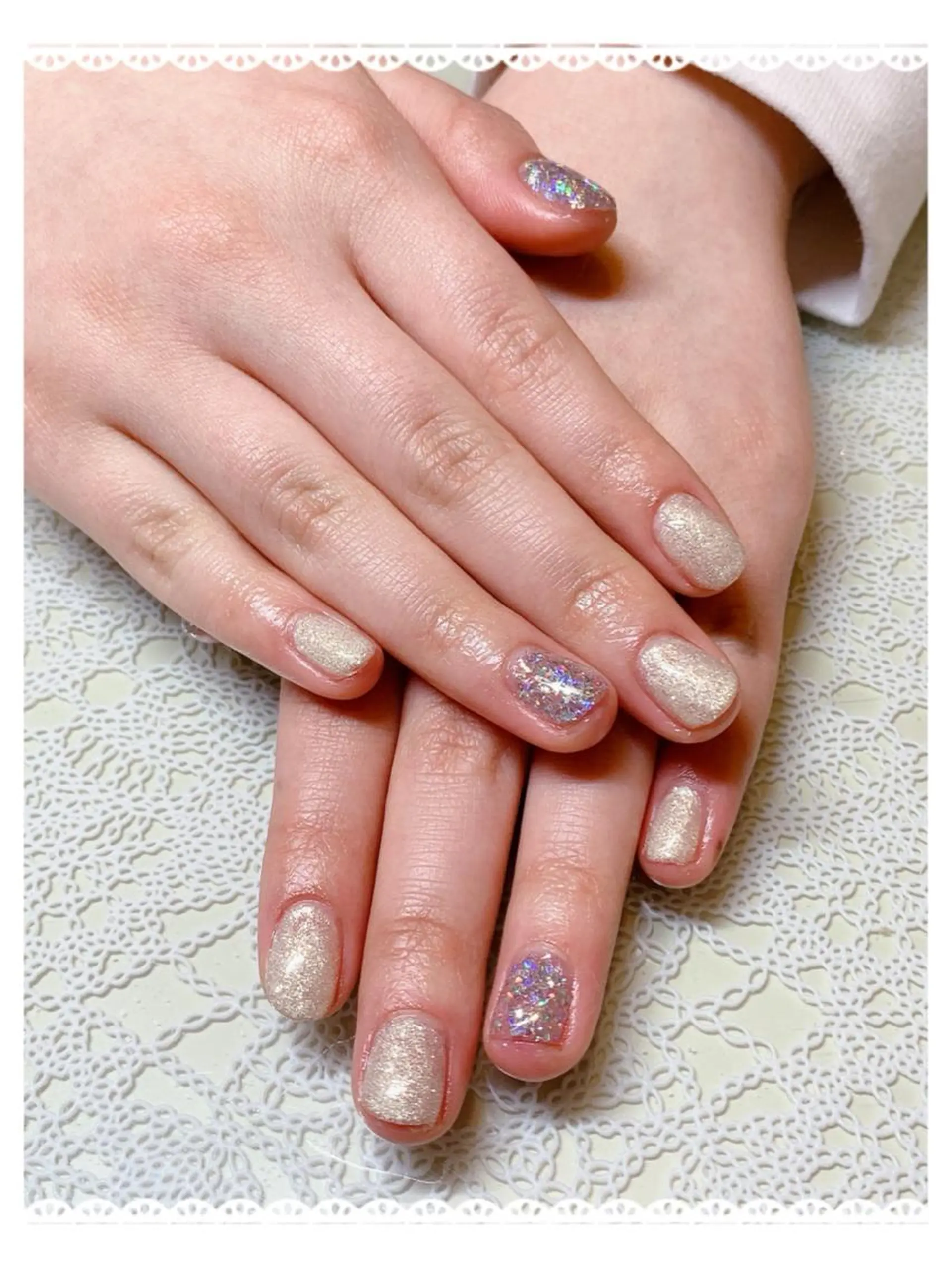 ネイル オーロラネイル ラメ(グリッター) ホワイト ｔe_ nailのネイルデザイン