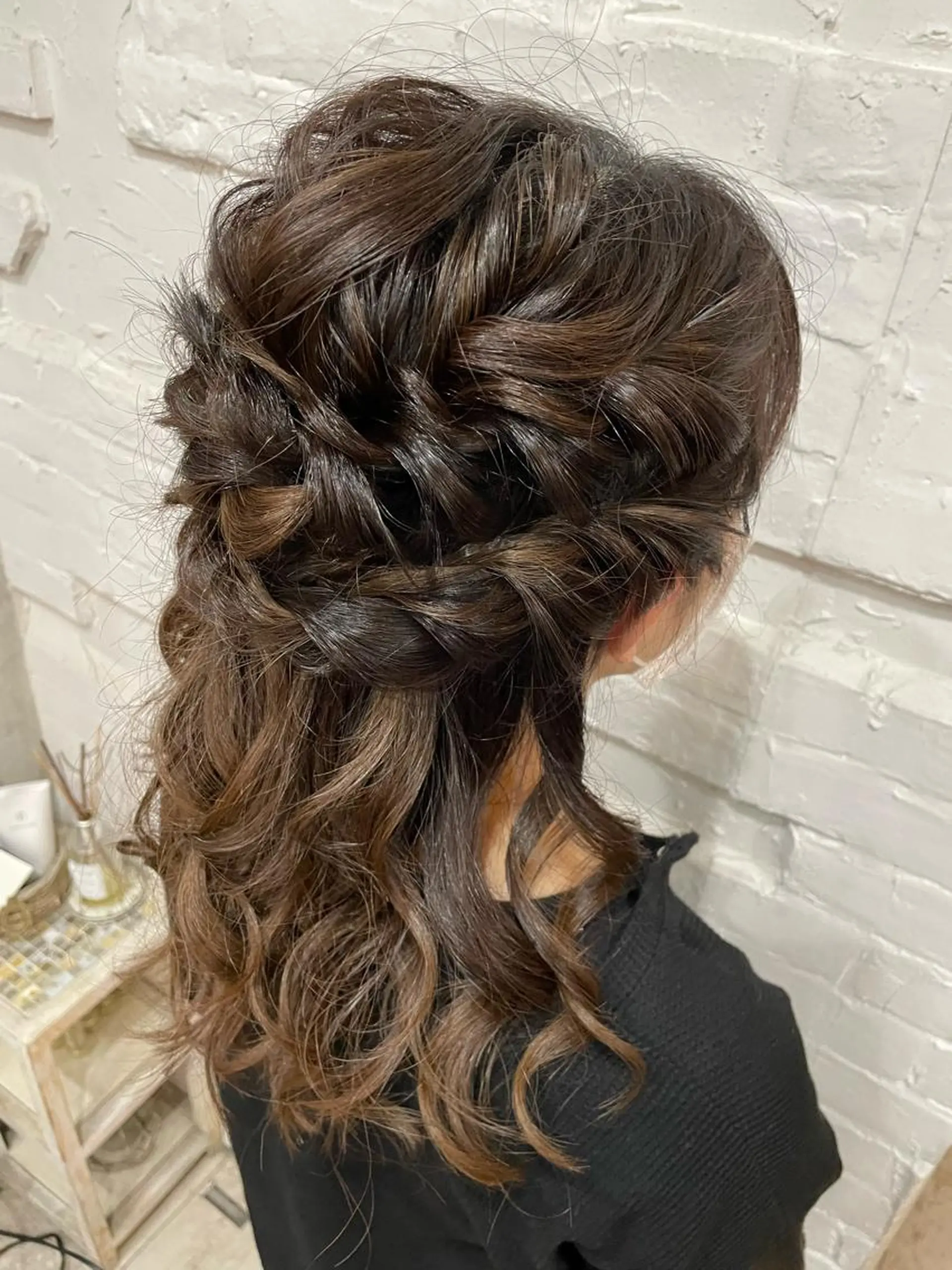 セミロング ヘアアレンジ ハーフアップ ヘアセット 【ピンク/韓国ヘア/ ヘアセット】亜海のヘアスタイル