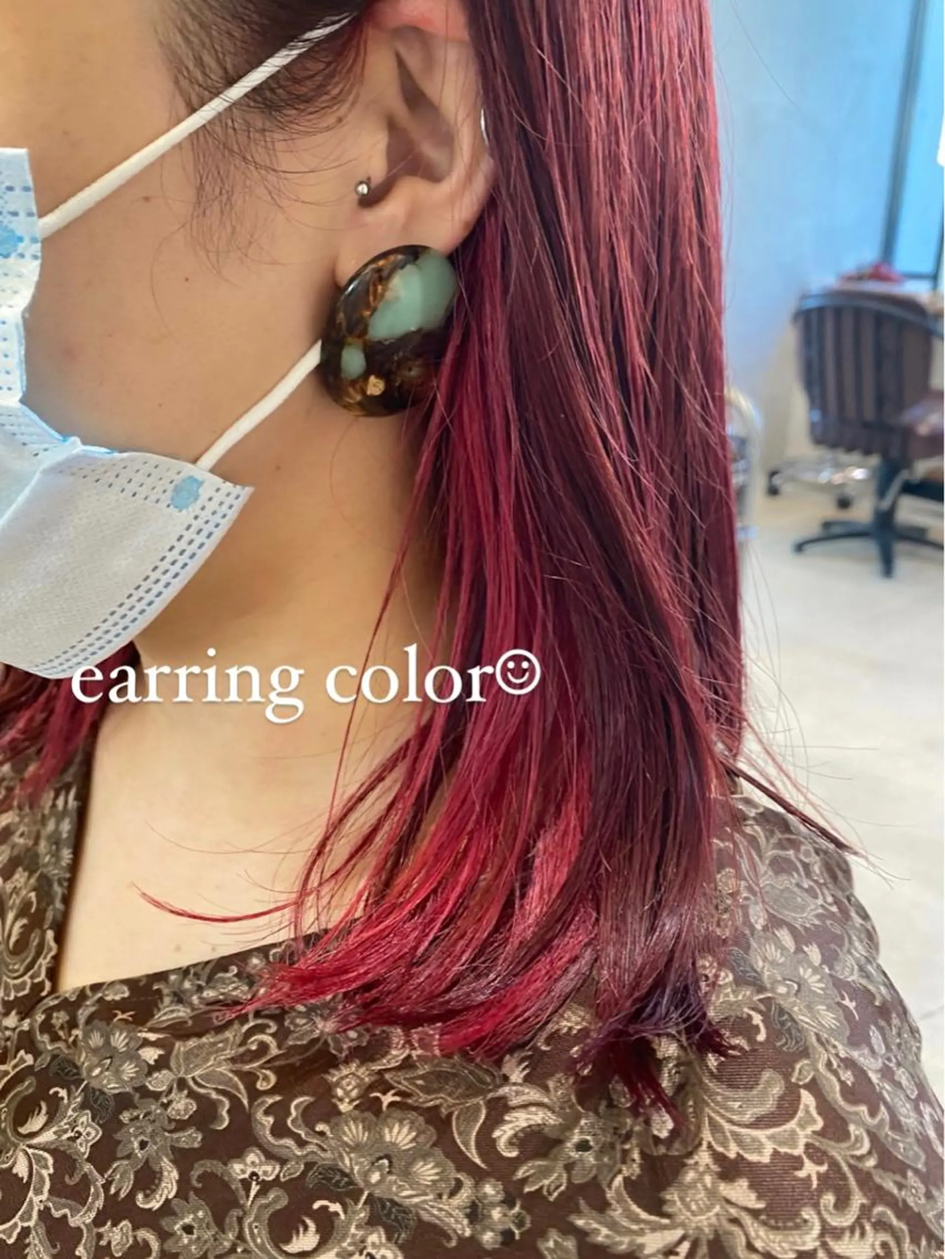 ミディアム カラー イヤリングカラー ピンクカラー ヘアカラー hair&eyelash Truth所属・Truth上谷綾子/ 名古屋市北区/黒川駅のヘアスタイル